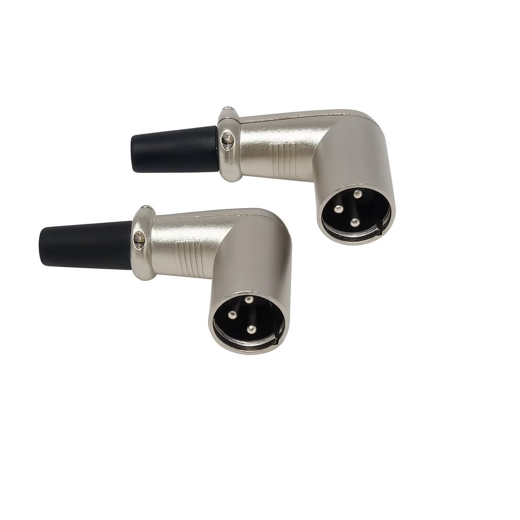 DRUT XLR 3-Pole Right Angle Plug – 90 Degree XLR Male Connector – Solder-Type Audio Adapter for Microphones, Mixers, Studio, PA Systems, Stage Gear, Balanced Cable Builds