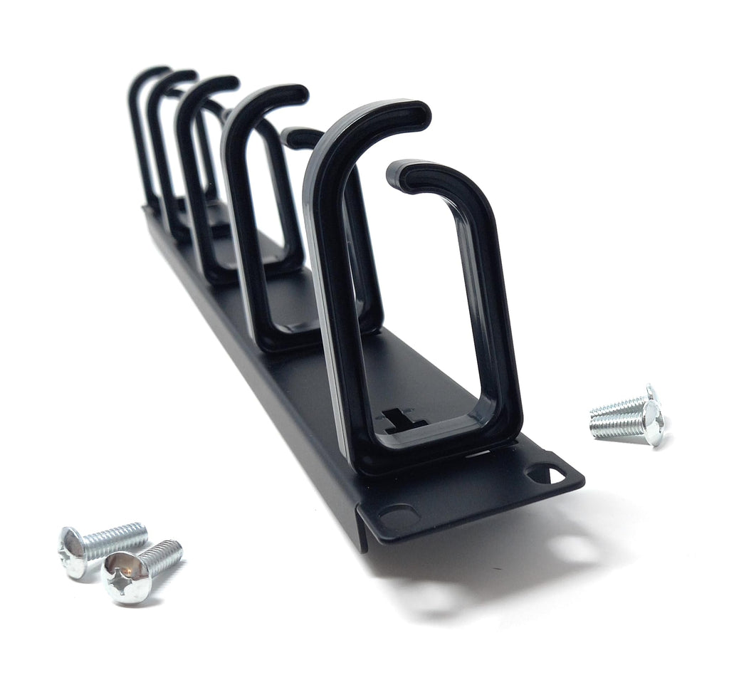 1U 19" Horizontal Cable Management Bar Cable Tidy, With 5 Removable Plastic Holders, For Rack Mount Use, Black