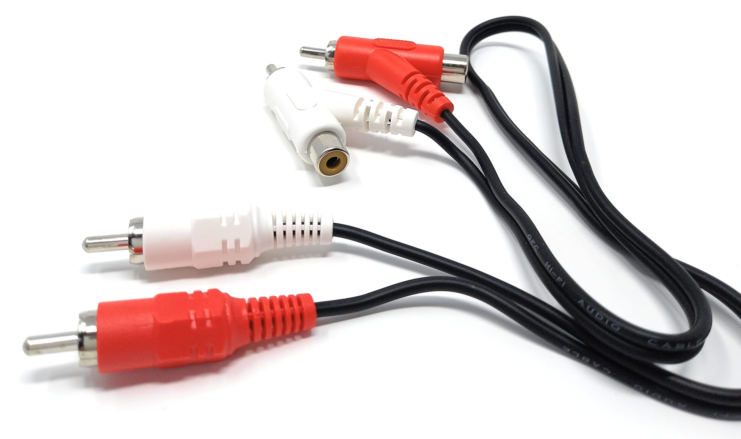 DRUT 2 Way Twin 2 x RCA Phono Plug to Plug, Stackable Y Splitter Lead On One End Two Female RCA Connectors Adapter Cable