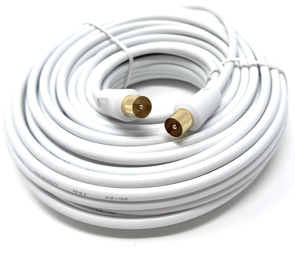 DRUT TV RF Male to Male Aerial Antenna Coaxial Cable With Female to Female Coupler, Gold Connectors 75 ohm, 3C2V