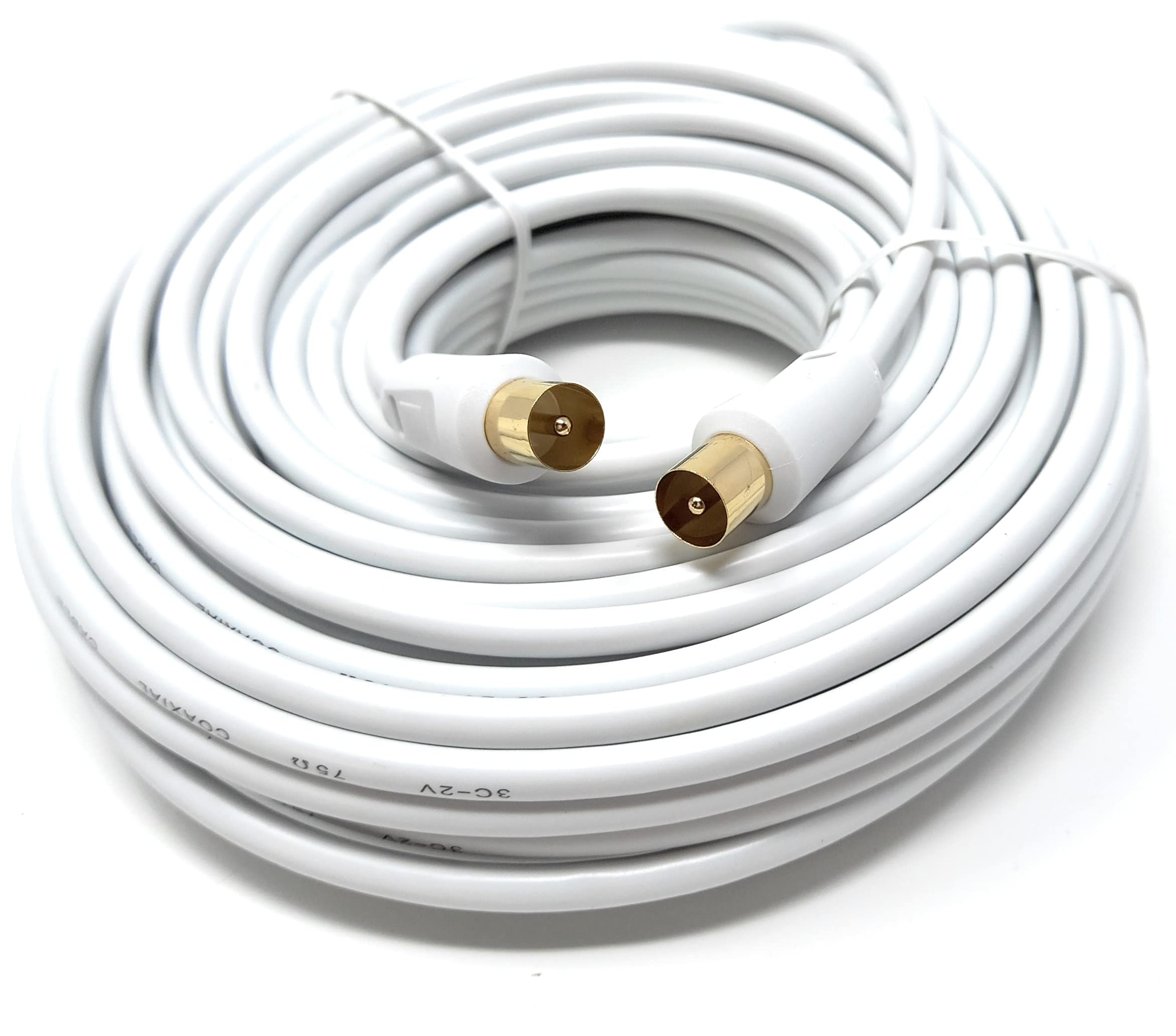 DRUT TV RF Male to Male Aerial Antenna Coaxial Cable With Female to Female Coupler, Gold Connectors 75 ohm, 3C2V