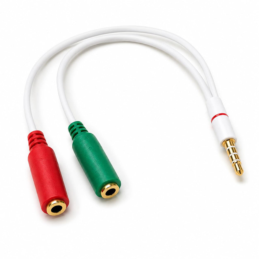 DRUT Headphone with Mic TRRS Converter, 2 x 3.5mm Female Sockets to 3.5mm 4 Pole Male Adapter, Audio and Microphone Splitter for PC, Laptop, Headset and Gaming