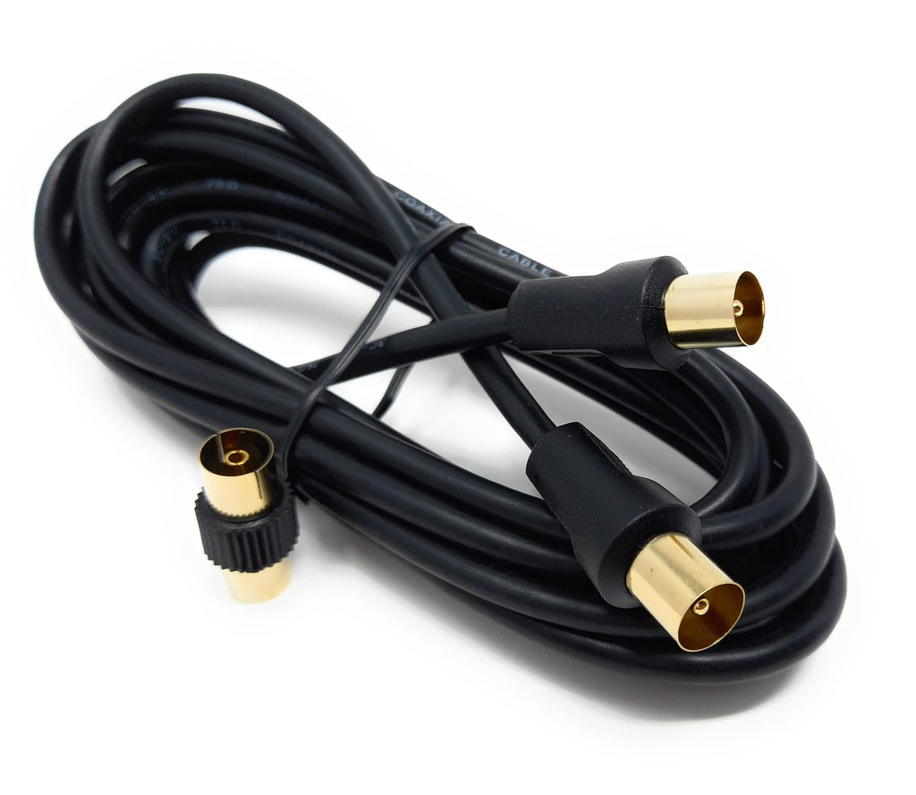 DRUT TV RF Male to Male Aerial Antenna Coaxial Cable With Female to Female Coupler, Gold Connectors 75 ohm, 3C2V