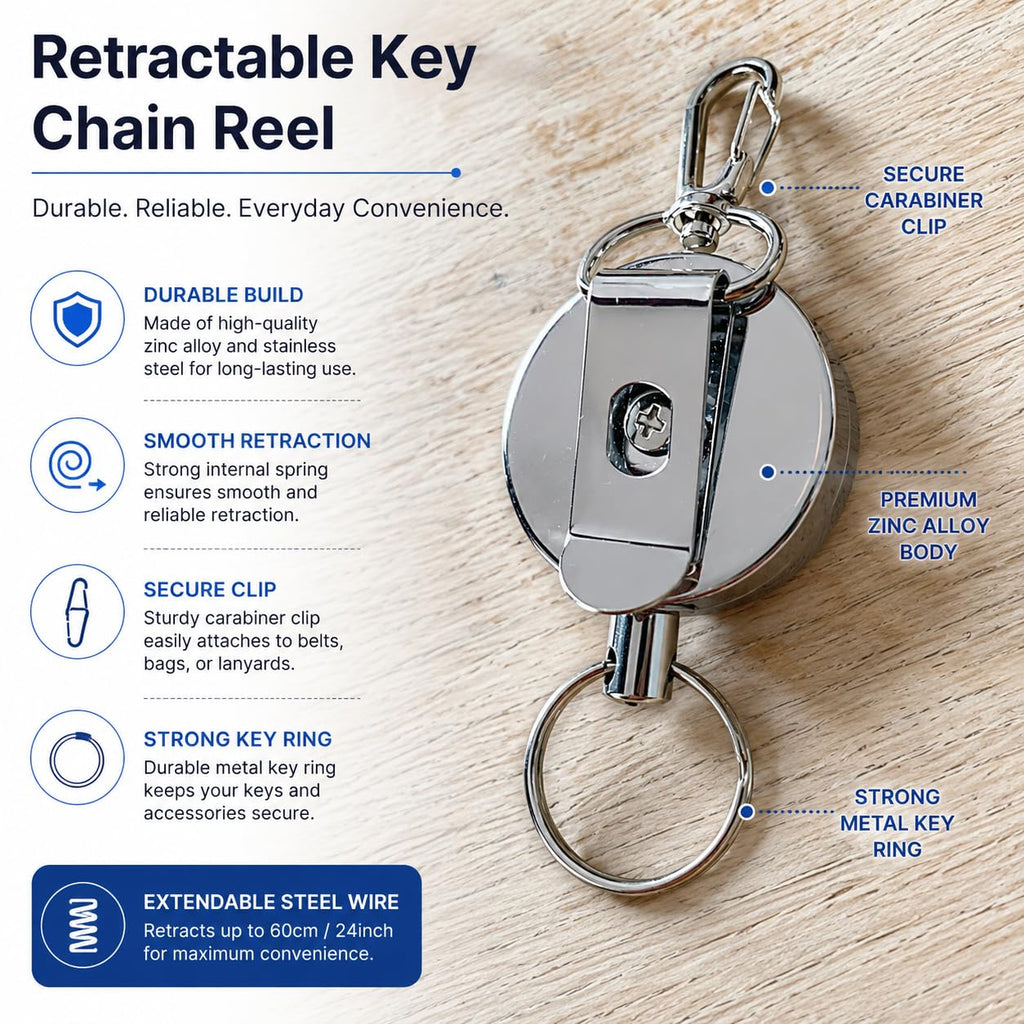 DRUT Retractable Anti-Lost Keychain with Steel Wire Rope, Elastic Key Holder for Keys, ID Cards, Passes and Outdoor Use