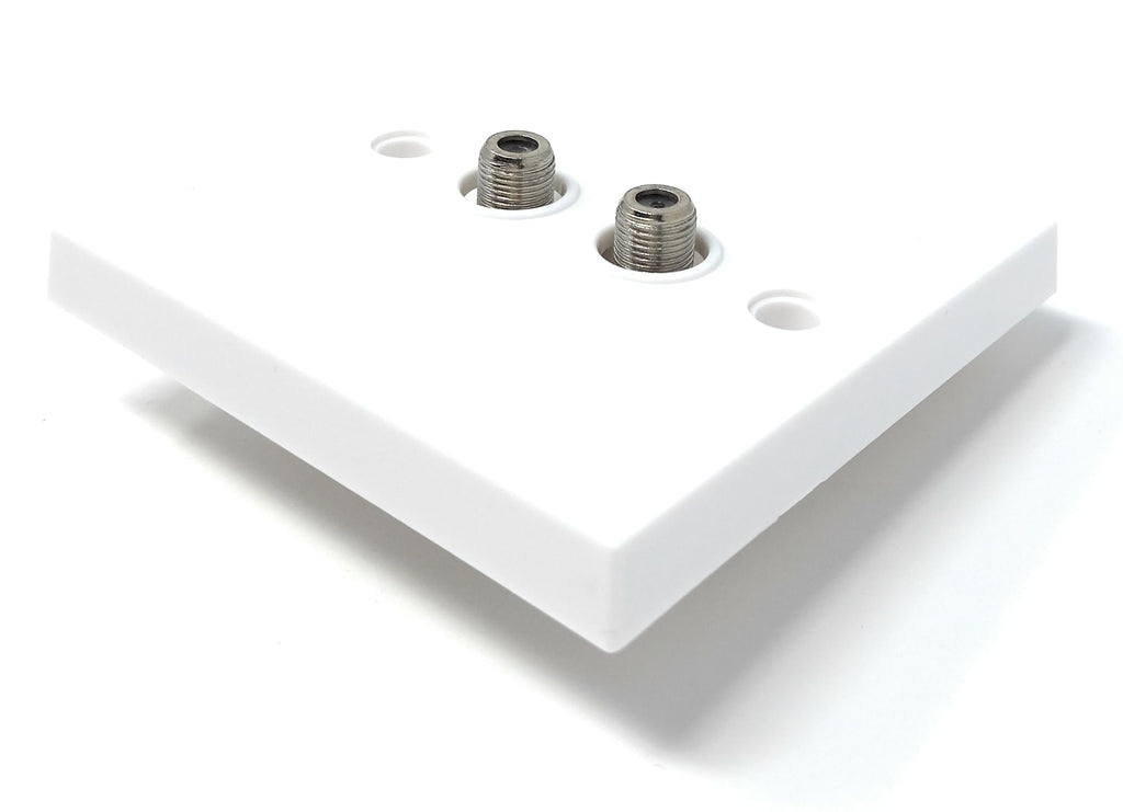 Double Twin F-Type Screw Wall Faceplate – Single Gang TV, Satellite, Radio Outlet, UK/EU Standard, White