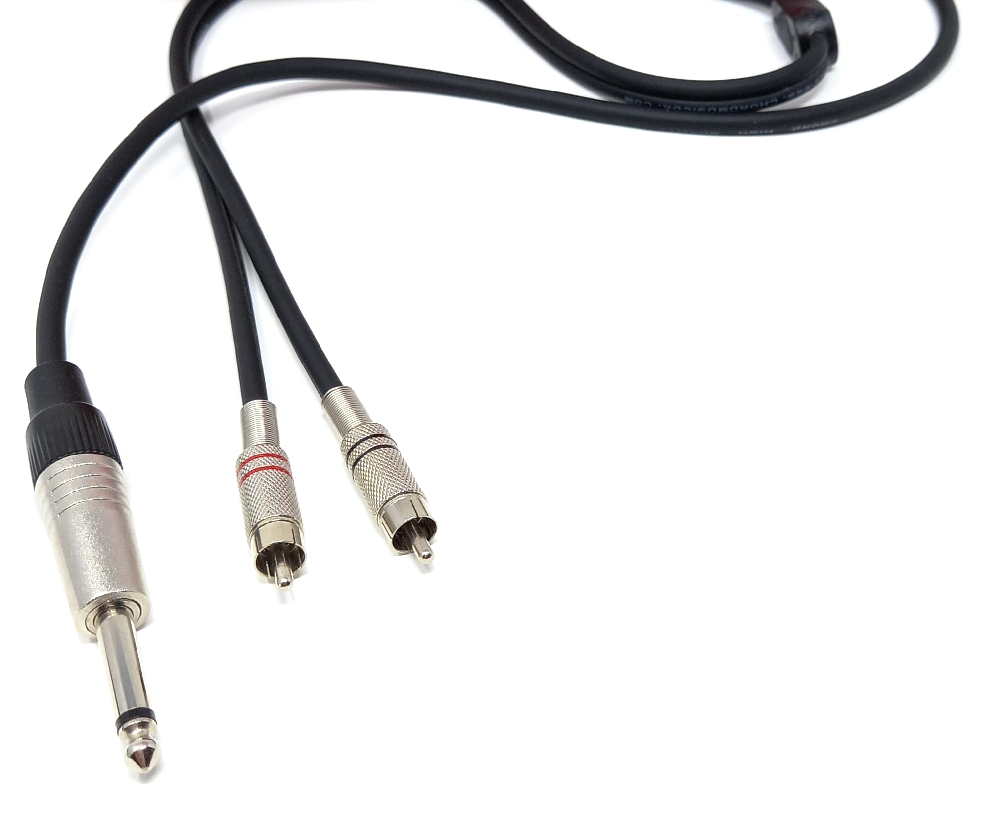 DRUT 3m 6.35mm Mono Jack to 2 x Twin RCA Phono Plugs Shielded Audio Lead, Soft Flexible Rubberised Jacket Cable 10ft