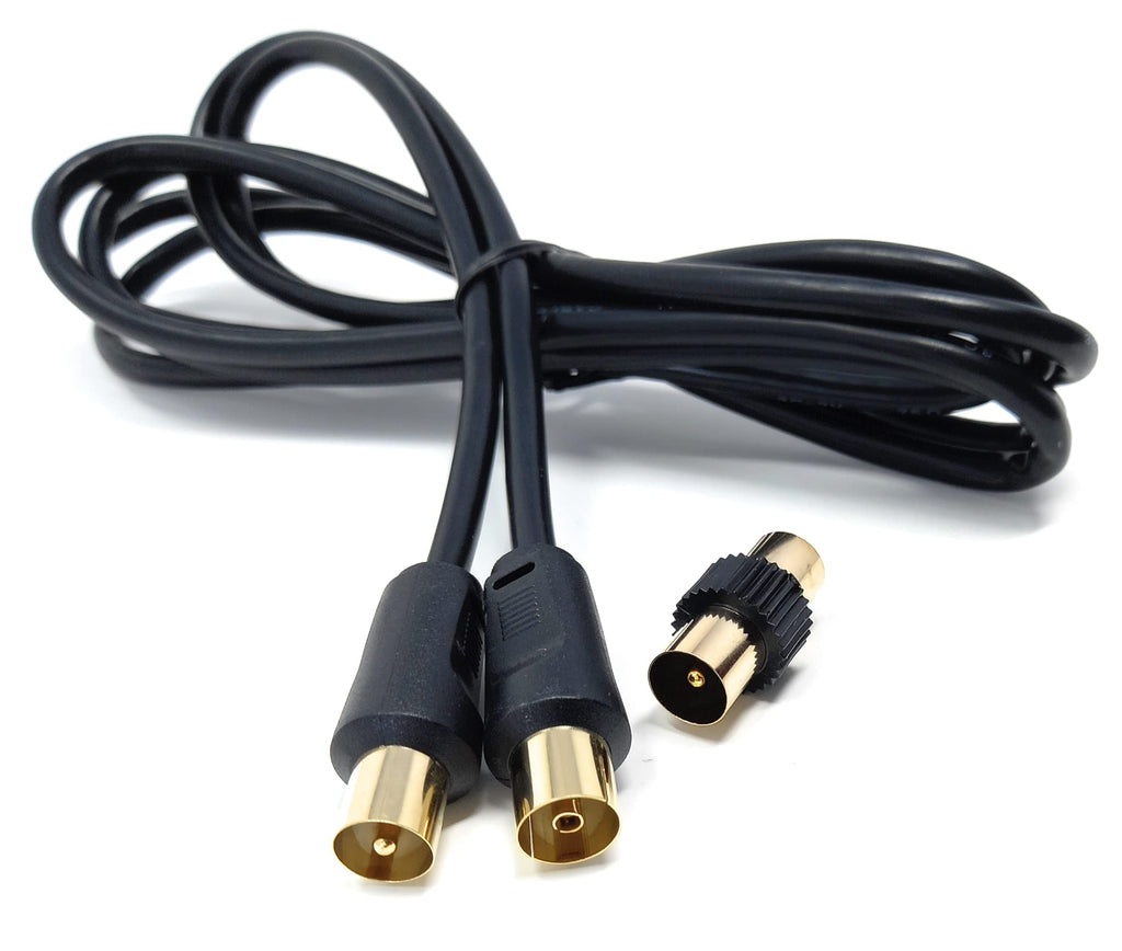 DRUT TV Male to Female Extension Coax Cable, Supplied With a Male to Male Coupler Adapter, Gold Connectors