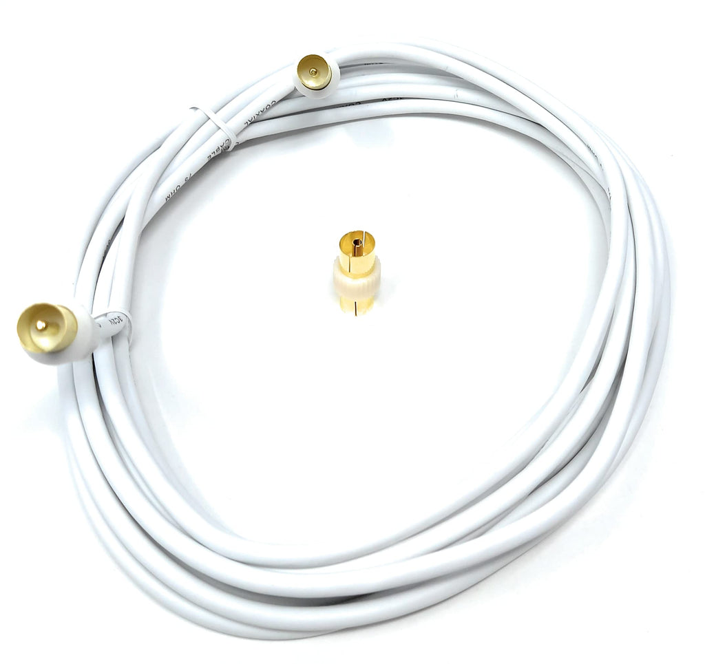 DRUT TV RF Male to Male Aerial Antenna Coaxial Cable With Female to Female Coupler, Gold Connectors 75 ohm, 3C2V