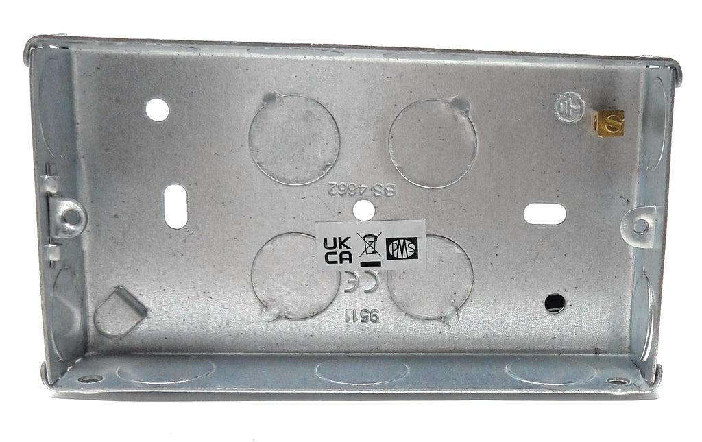 2 Gang Metal Surface Mount Back Box Pattress Box (25mm Deep) Fitted With Earth Terminals