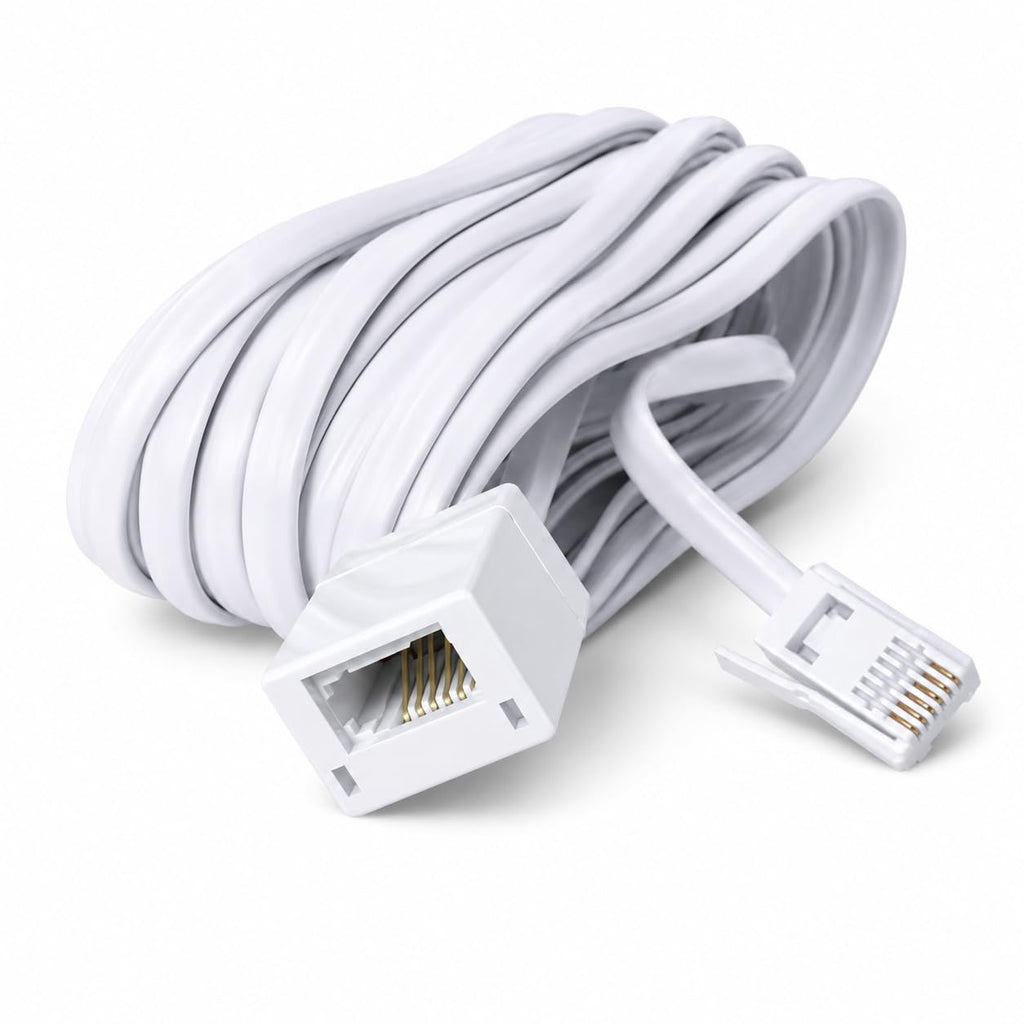 DRUT BT Telephone Flat Extension Cable (631a) 28AWG Lead Wire, 6 Pin Core, BT Male to BT Female, Jack to Socket