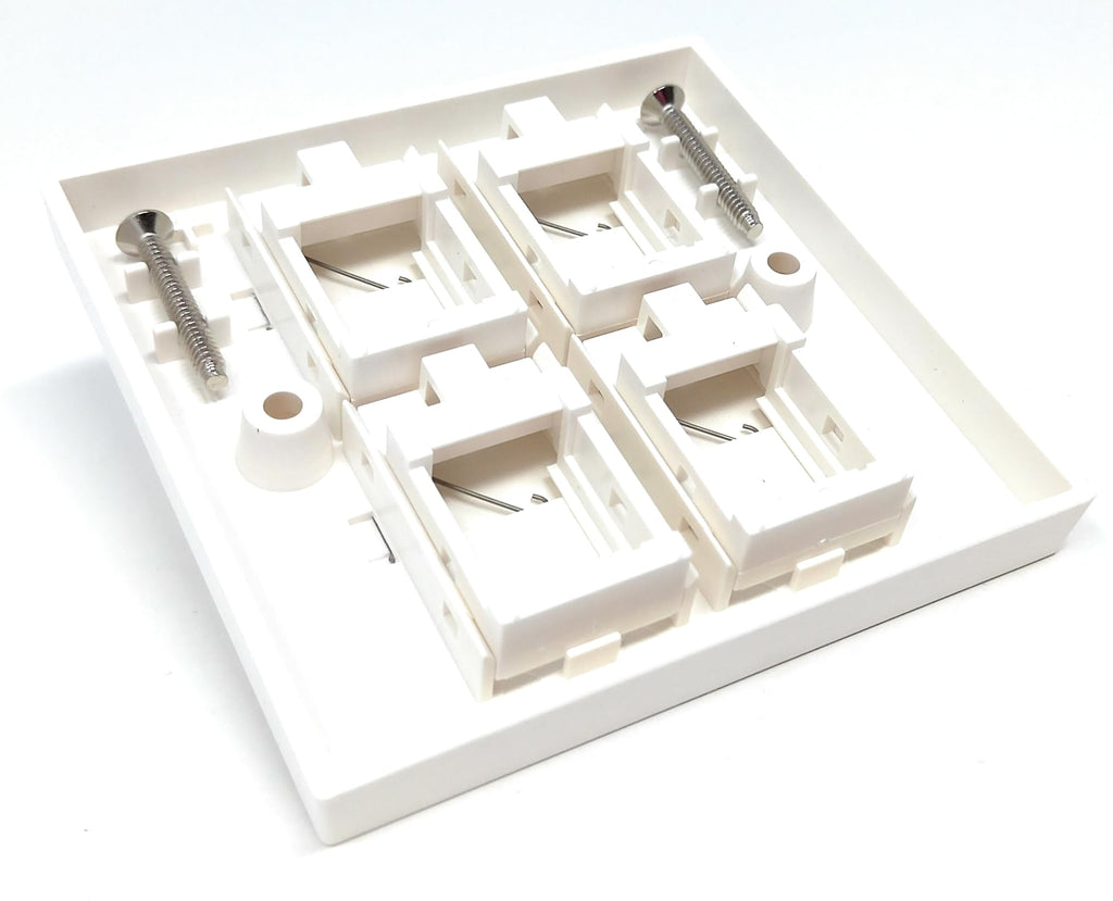 Single Gang 4-Port Modular Keystone Insert Empty Faceplate Compatible with Cat5e, Cat6, Cat7, Cat8, Cat9 Modules, for Home and Office