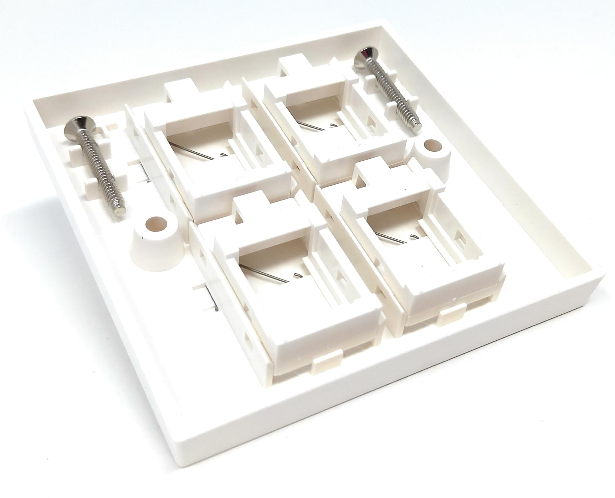 Single Gang 4-Port Modular Keystone Insert Empty Faceplate Compatible with Cat5e, Cat6, Cat7, Cat8, Cat9 Modules, for Home and Office