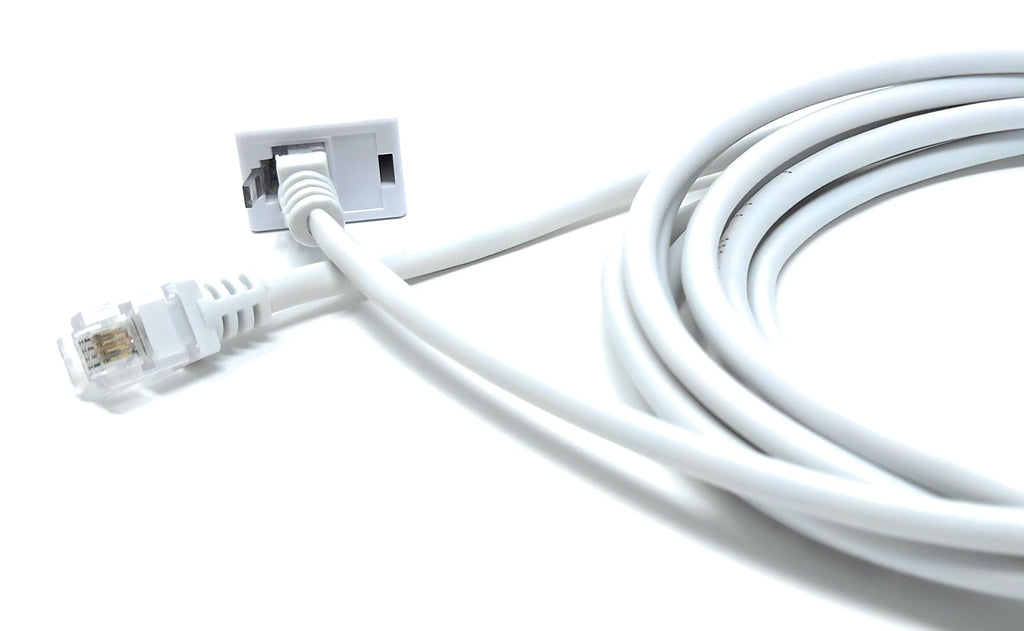 DRUT RJ11 to RJ11 ADSL 2+ Male to Male Cable with Female Coupler, BT Telephone, Broadband, Modem Extension Lead, Gold Plated Connectors