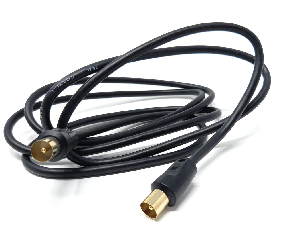 DRUT TV RF Male to Male Aerial Antenna Coaxial Cable With Female to Female Coupler, Gold Connectors 75 ohm, 3C2V