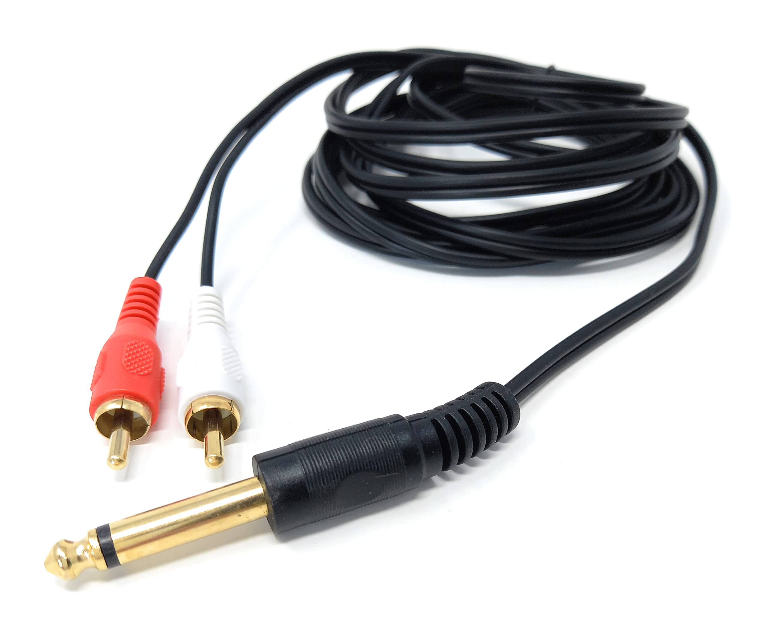 DRUT 6.35mm Mono Jack Plug to 2 x RCA Phono Plugs Screened Audio Cable Adapter Gold Contacts OFC