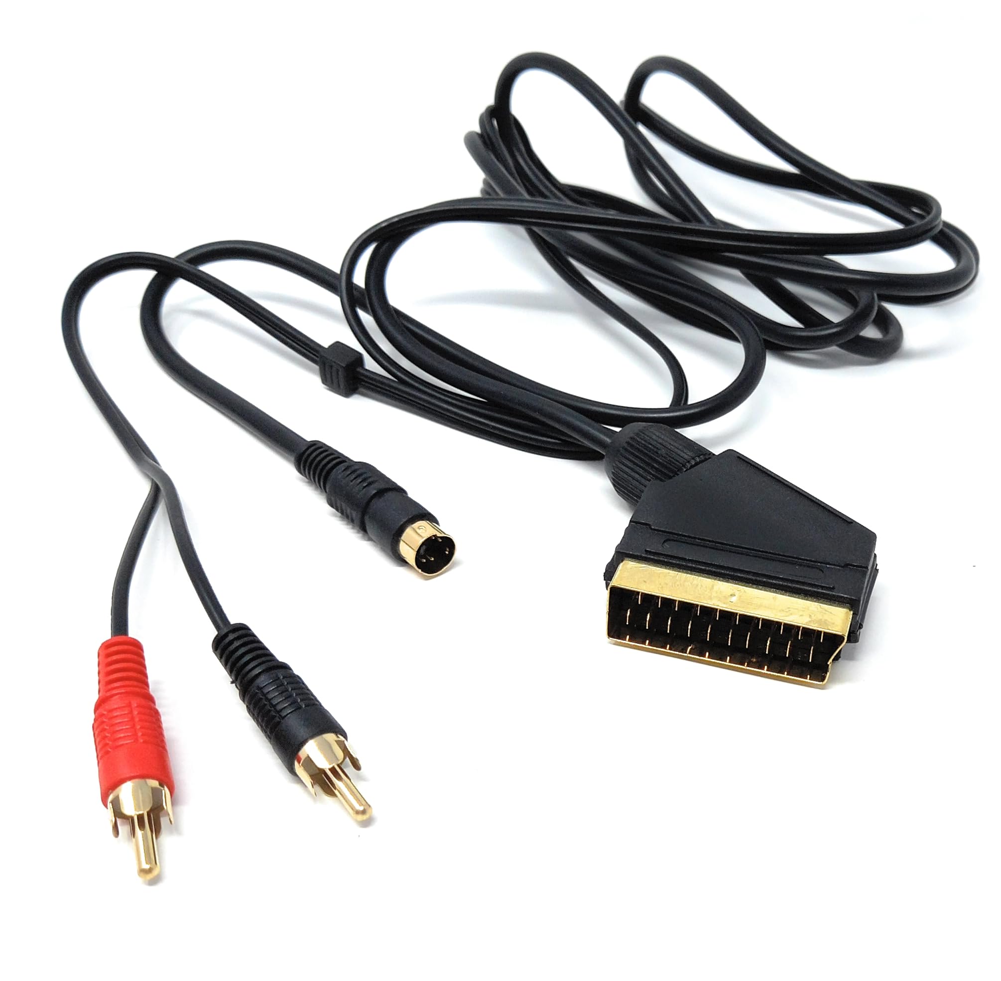 DRUT 1.5m Scart to RCA S-Video SVHS 4 Pin Mini DIN Male Audio Video Cable Lead Gold Plated 5ft