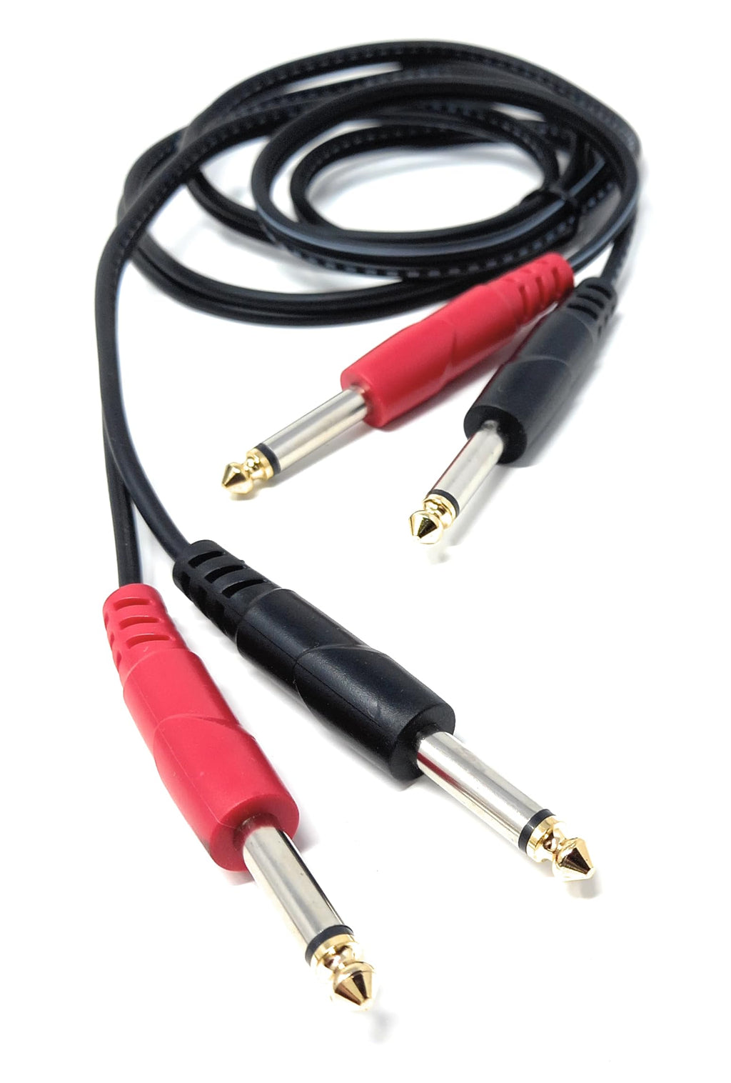 DRUT 2x 6.35mm (1/4") Mono Jack to 2x 6.35mm Mono TS Jack Audio Cable – Twin Signal Patch Lead for Mixers, Controllers, DJ & Audio Equipment, Gold Ends