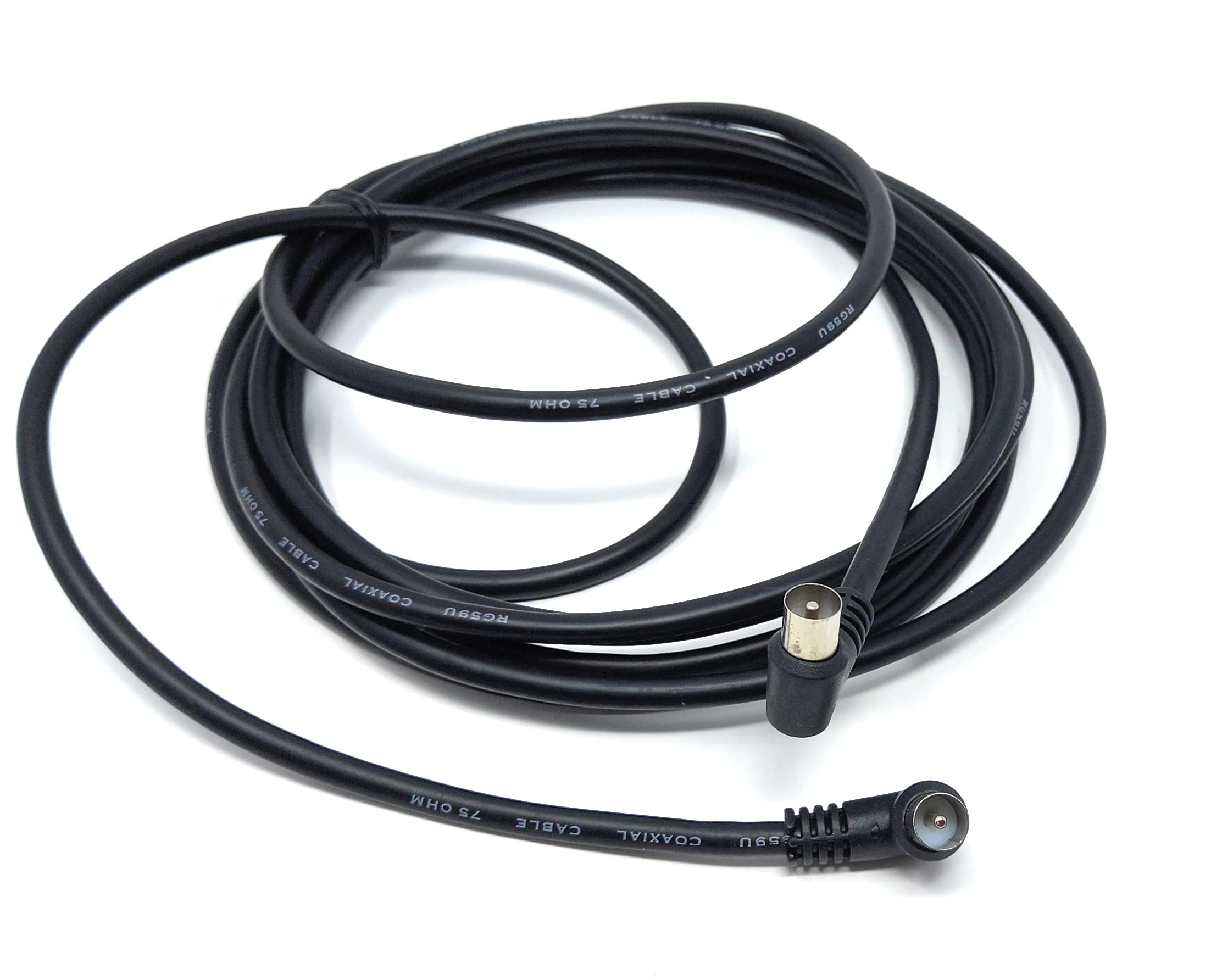 DRUT TV RF Right Angle 90' Male Plug to Male Plug Coaxial TV Freeview Cable Lead 75 Ohm