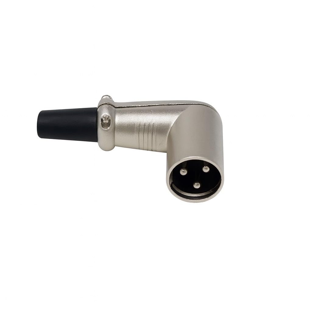 DRUT XLR 3-Pole Right Angle Plug – 90 Degree XLR Male Connector – Solder-Type Audio Adapter for Microphones, Mixers, Studio, PA Systems, Stage Gear, Balanced Cable Builds