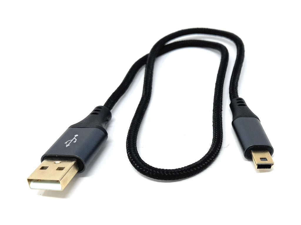 USB 2.0 A to Mini-B 5-Pin Braided Cable – Metal Ends, 24AWG Power & Data Lead, Hi-Speed Transfer