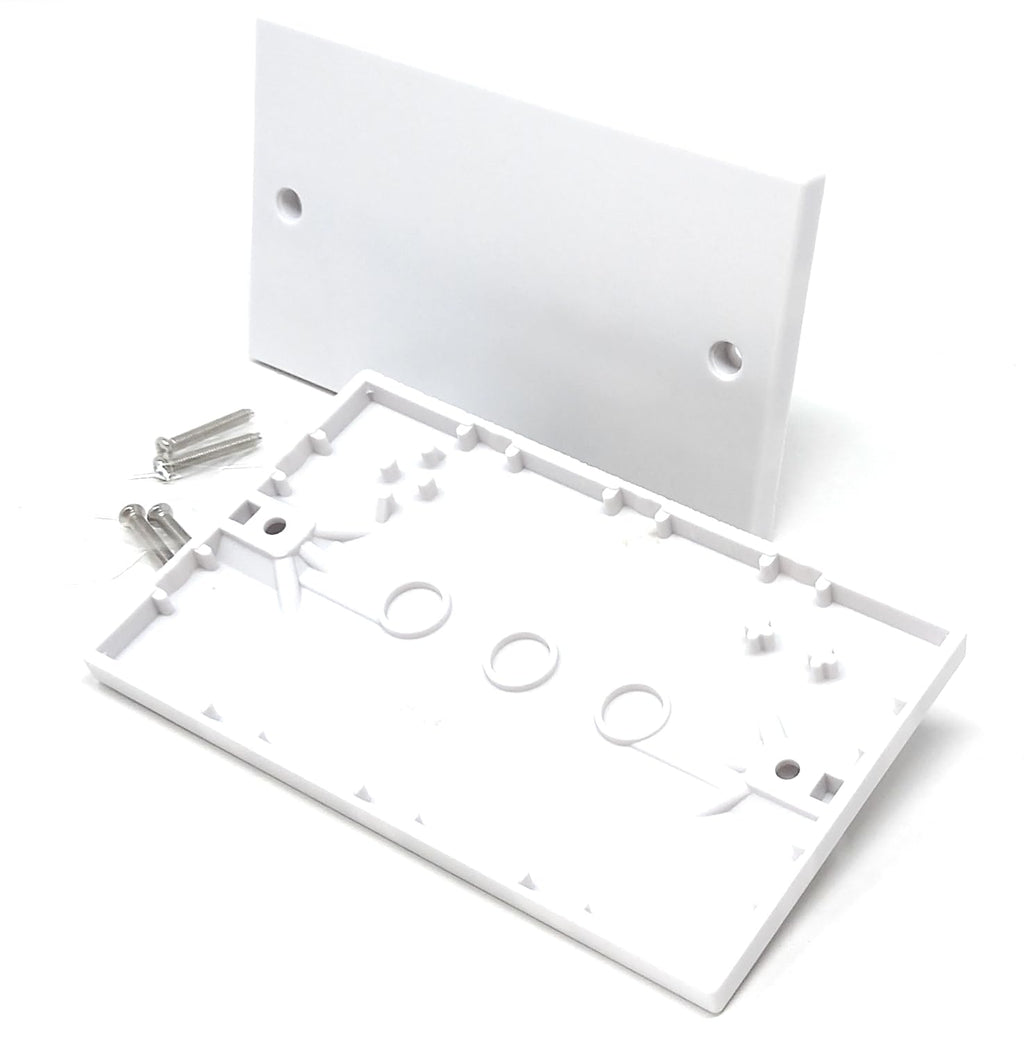 Dual, 2 Gang Blanking Plate Cover Faceplate for Electrical Sockets Back Box White, with Screws
