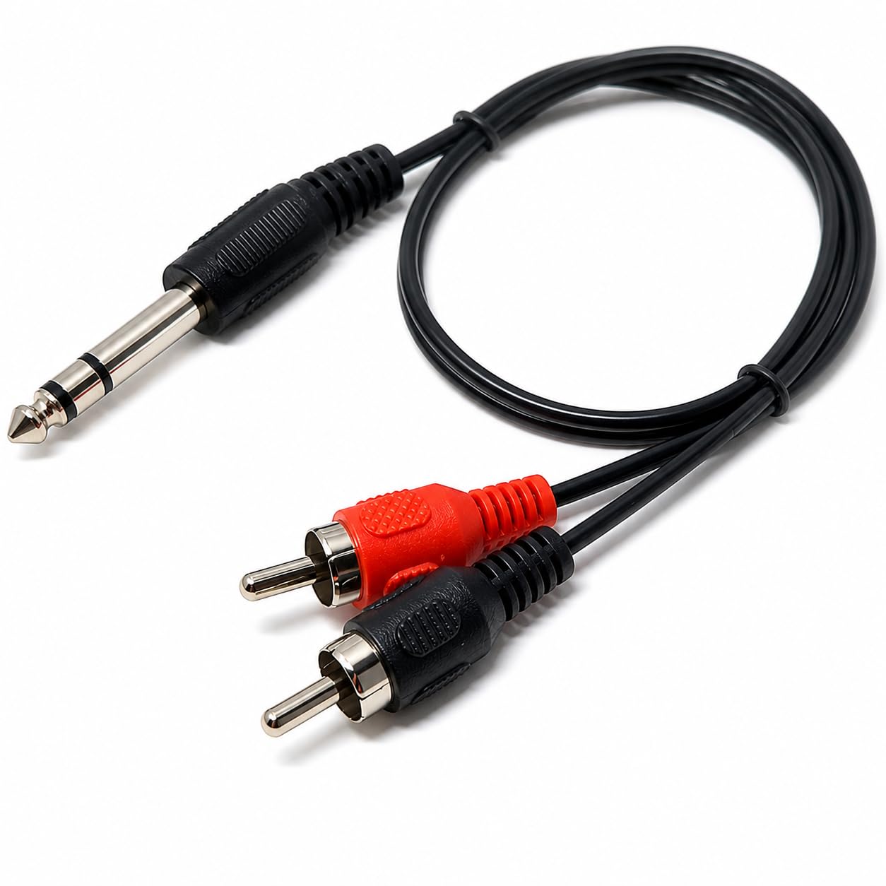 DRUT 6.35mm Stereo Jack to 2 x RCA Phono Plugs Stereo Cable, TRS to RCA Audio, 1/4'' Jack to 2 RCA Male Y Splitter Lead