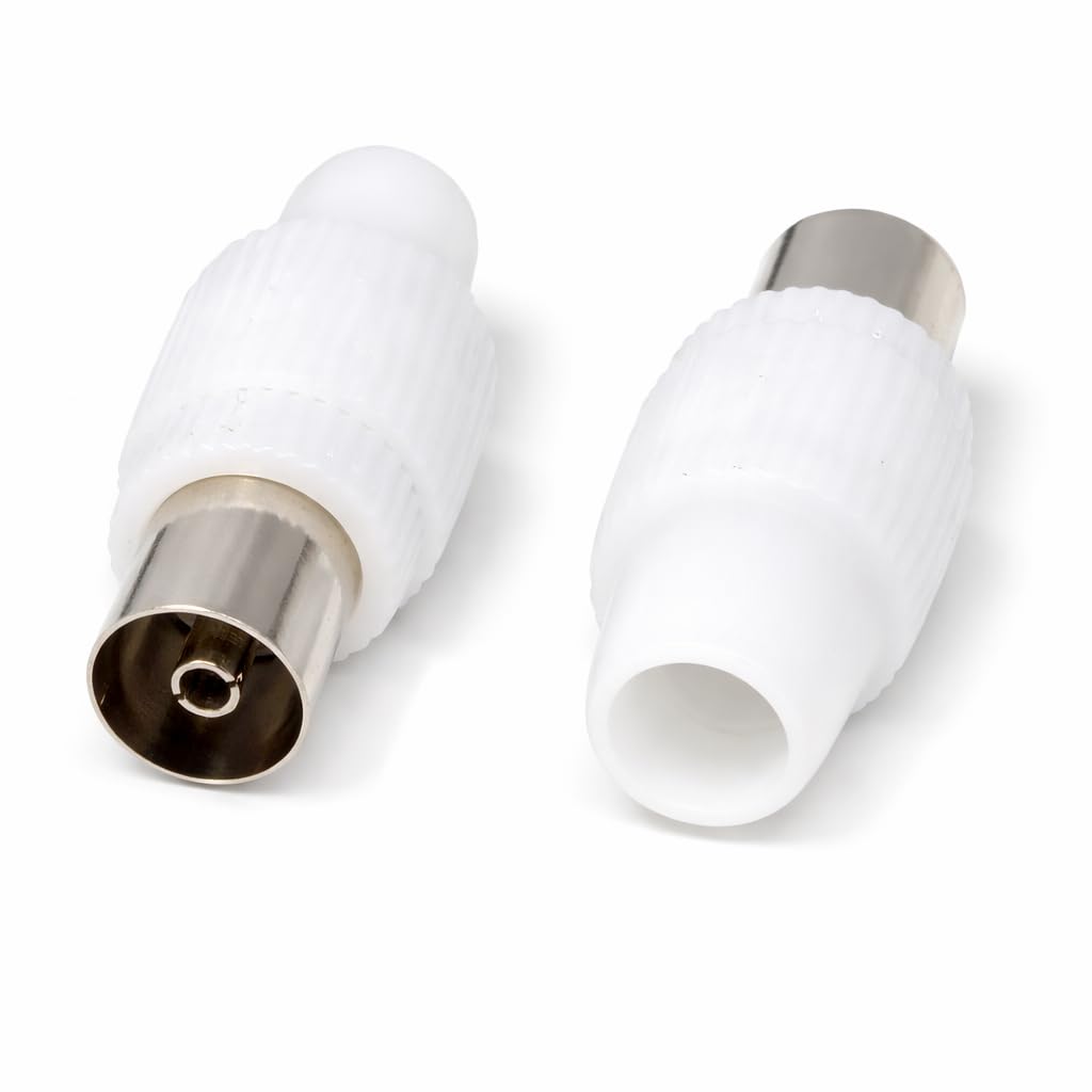 DRUT TV Female RF Socket Adapter, Screw-On Coax Connector for Freeview Aerial Cable, No Soldering Required, Easy Install TV Aerial Adapter for Coaxial Cable Connections