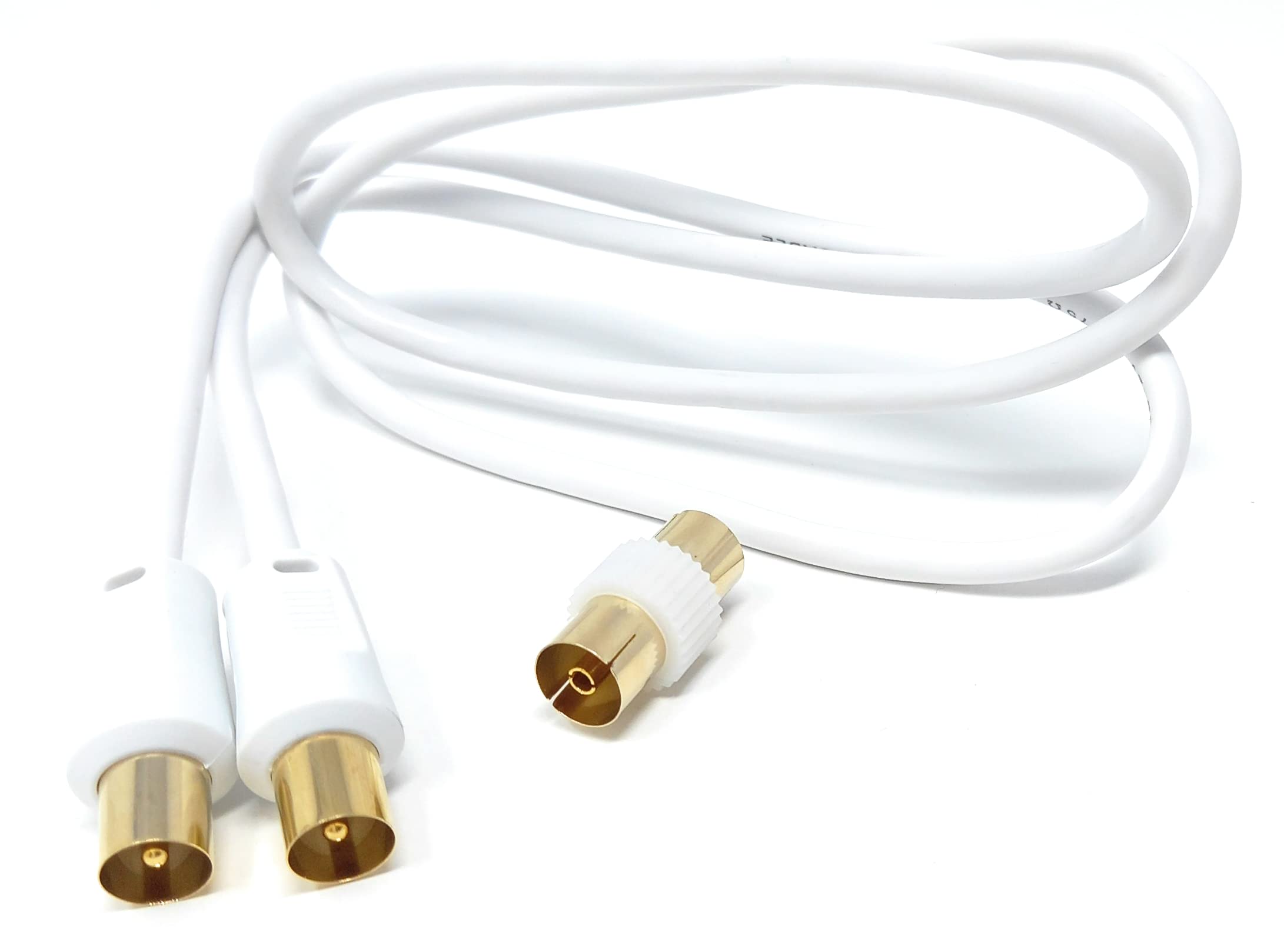 DRUT TV RF Male to Male Aerial Antenna Coaxial Cable With Female to Female Coupler, Gold Connectors 75 ohm, 3C2V