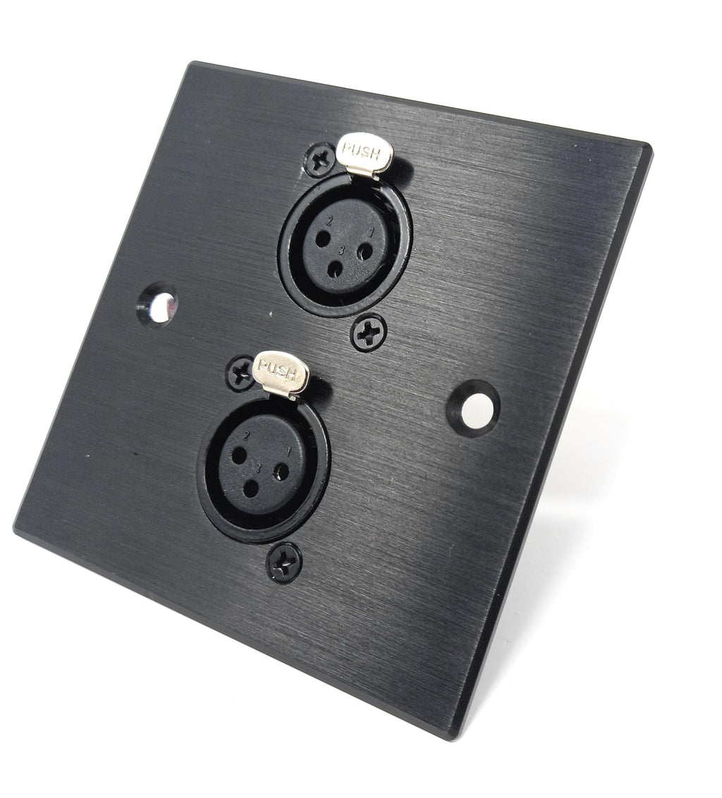 Brushed Aluminium Twin 3-Pin XLR Female Sockets D-Series Outlet Wall Faceplate – Durable Metal Plate for Audio, Amplifier, Microphone, Mixer, and Speaker Connections