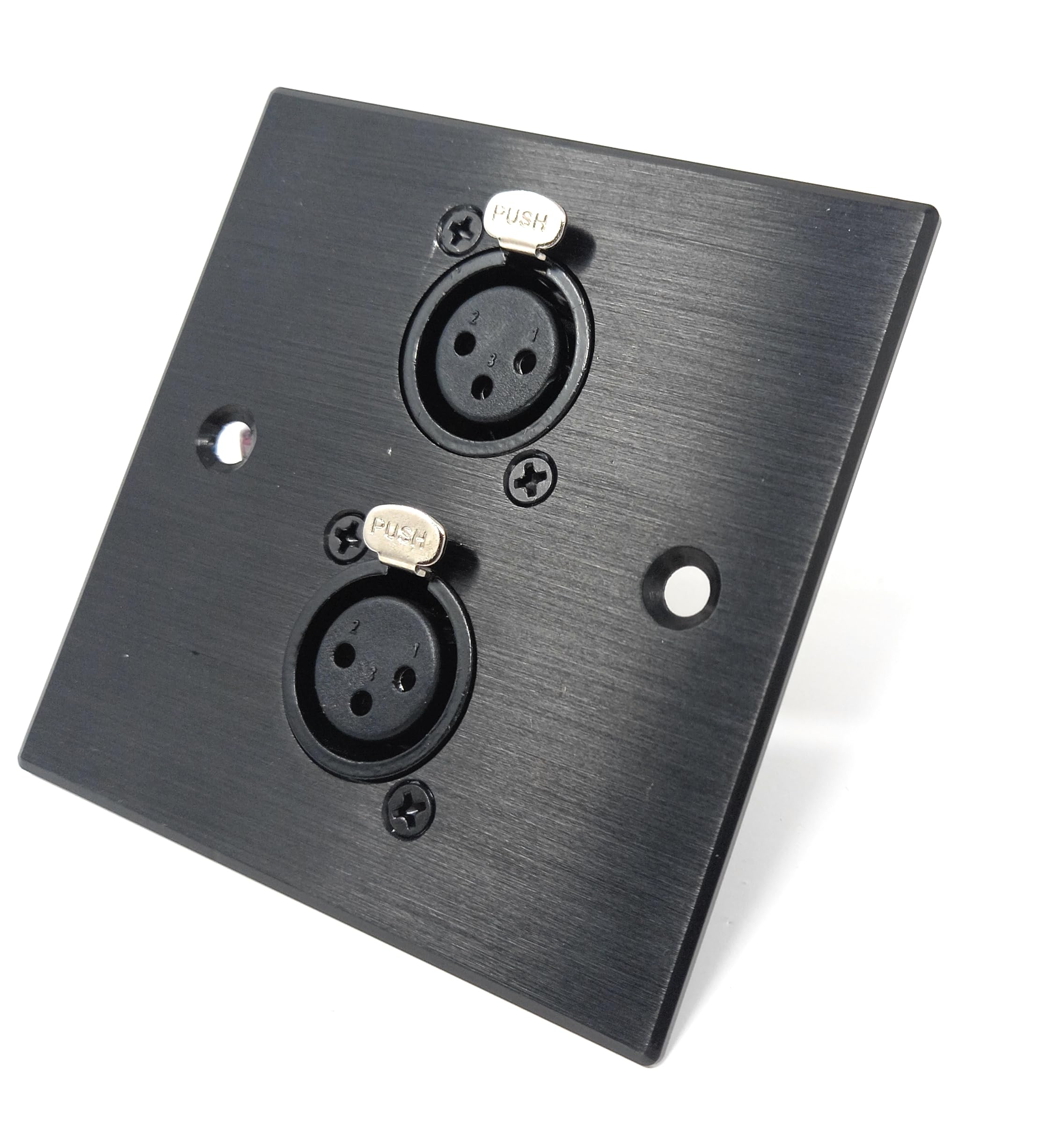 Brushed Aluminium Twin 3-Pin XLR Female Sockets D-Series Outlet Wall Faceplate – Durable Metal Plate for Audio, Amplifier, Microphone, Mixer, and Speaker Connections