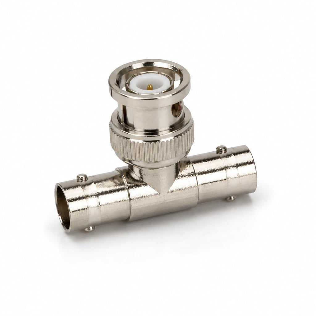 DRUT 3-Way BNC T Splitter Adapter, 1 BNC Male Plug to 2 Female Sockets, 50 Ohm Coaxial T Connector for CCTV, RF, Video and Test Equipment