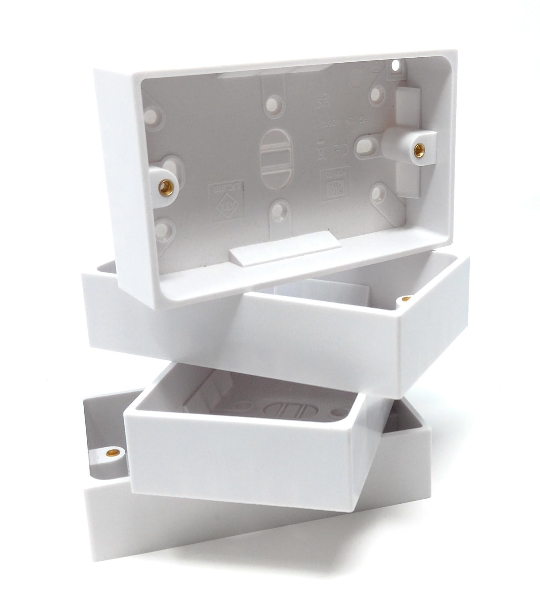 2 Gang Surface Mount Back Box – White Pattress 147mm x 86mm x 32mm, Durable Electrical & Network Faceplate Mounting Box