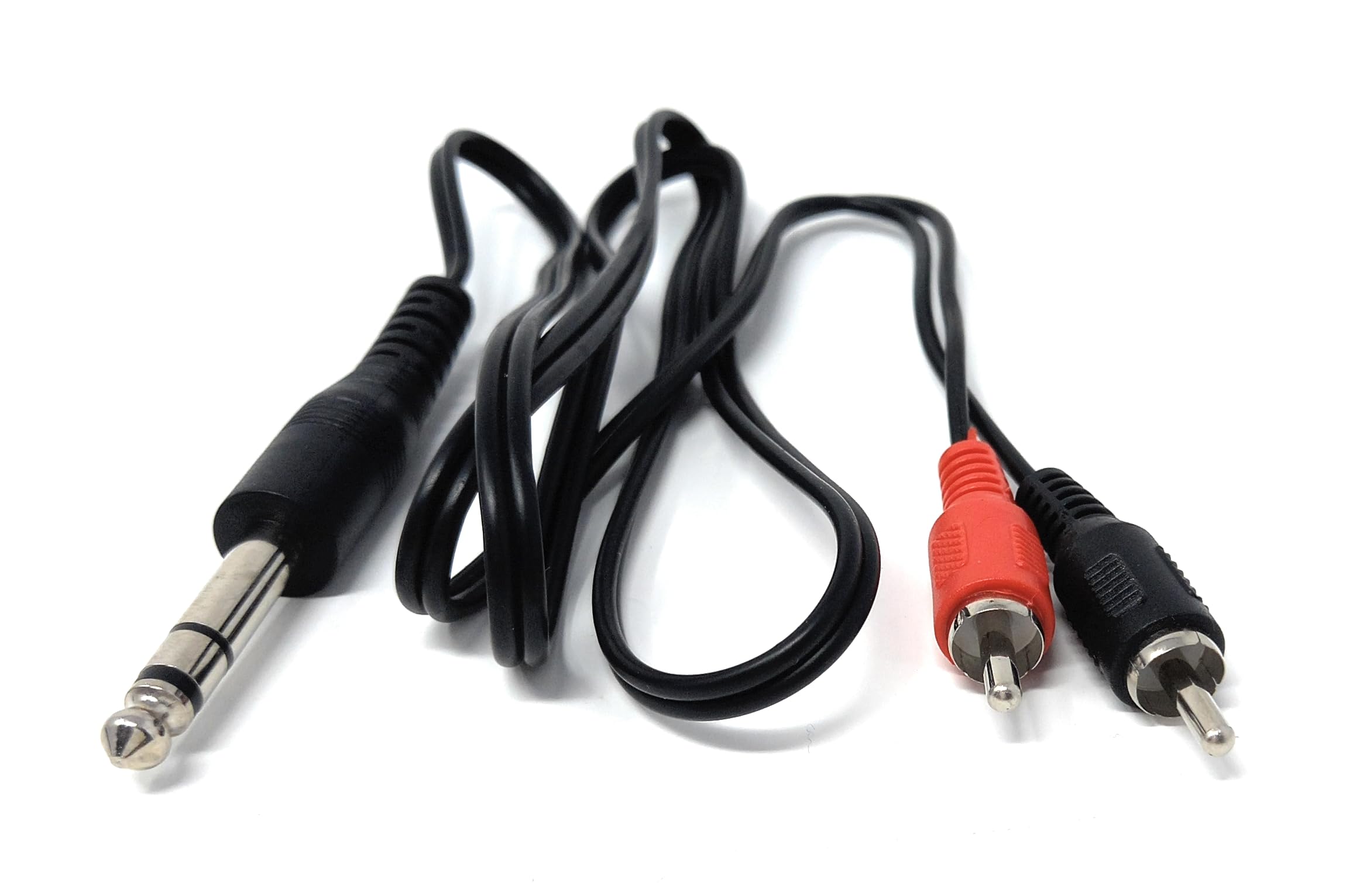 DRUT 6.35mm Stereo Jack to 2 x RCA Phono Plugs Stereo Cable, TRS to RCA Audio, 1/4'' Jack to 2 RCA Male Y Splitter Lead