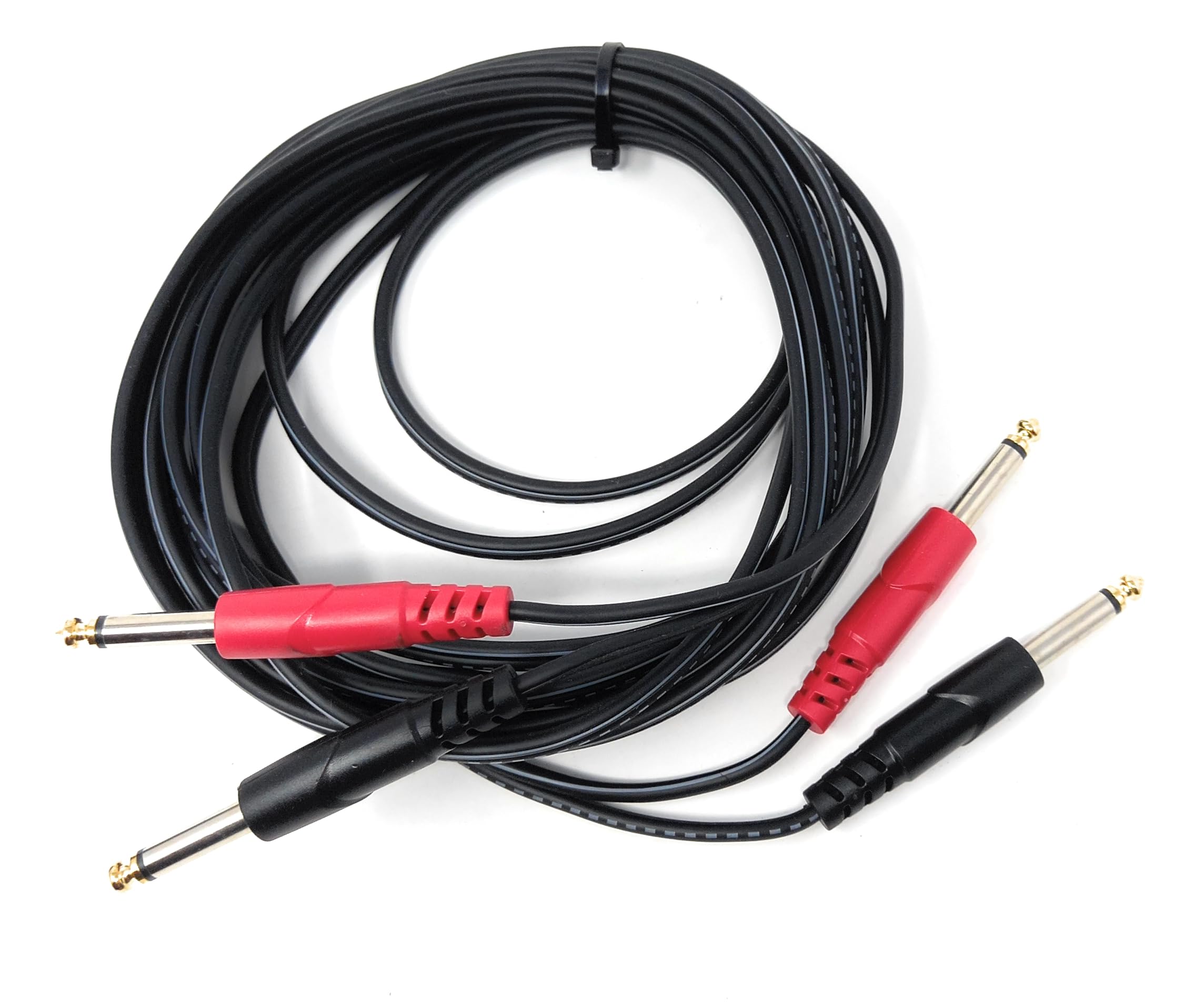 DRUT 2x 6.35mm (1/4") Mono Jack to 2x 6.35mm Mono TS Jack Audio Cable – Twin Signal Patch Lead for Mixers, Controllers, DJ & Audio Equipment, Gold Ends