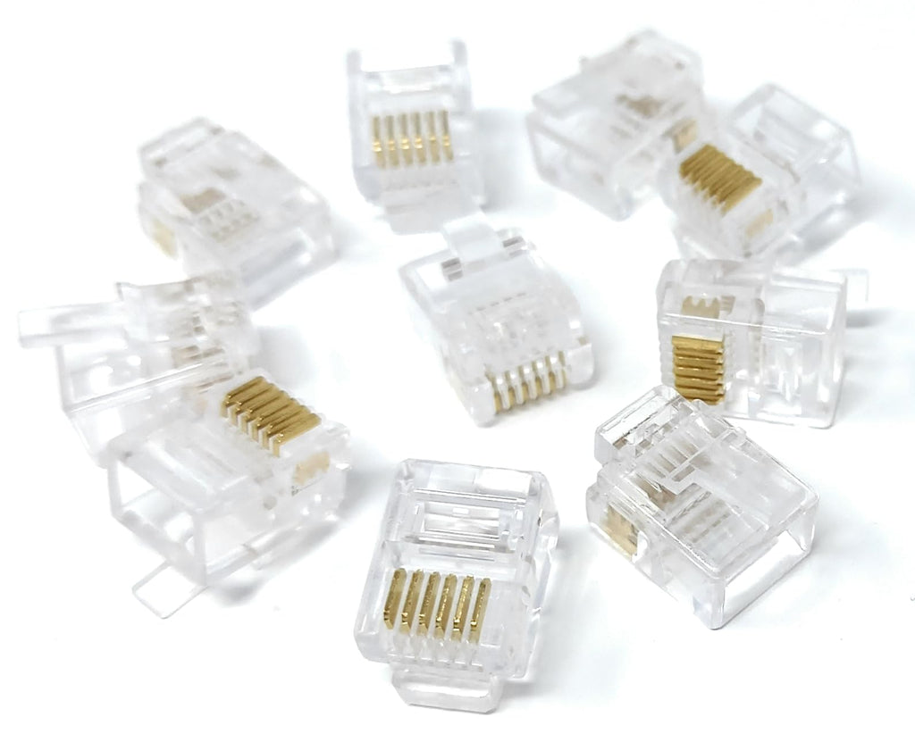 DRUT 10pcs. RJ12 (RJ11) 6p6c Crimps Plug Ends ADSL VDSL Telephone Cable Connectors Plugs 6Pin, 6 Position 6 Conductor
