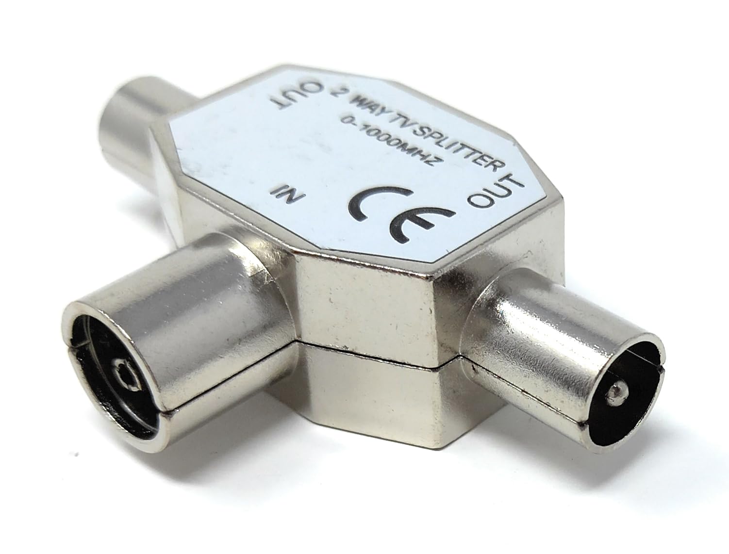 DRUT TV Antenna Adapter Distributor Splitter, 1 Female Socket in 2 Male Out, IEC Coax Cable, Aerial Digital Antenna Adaptor