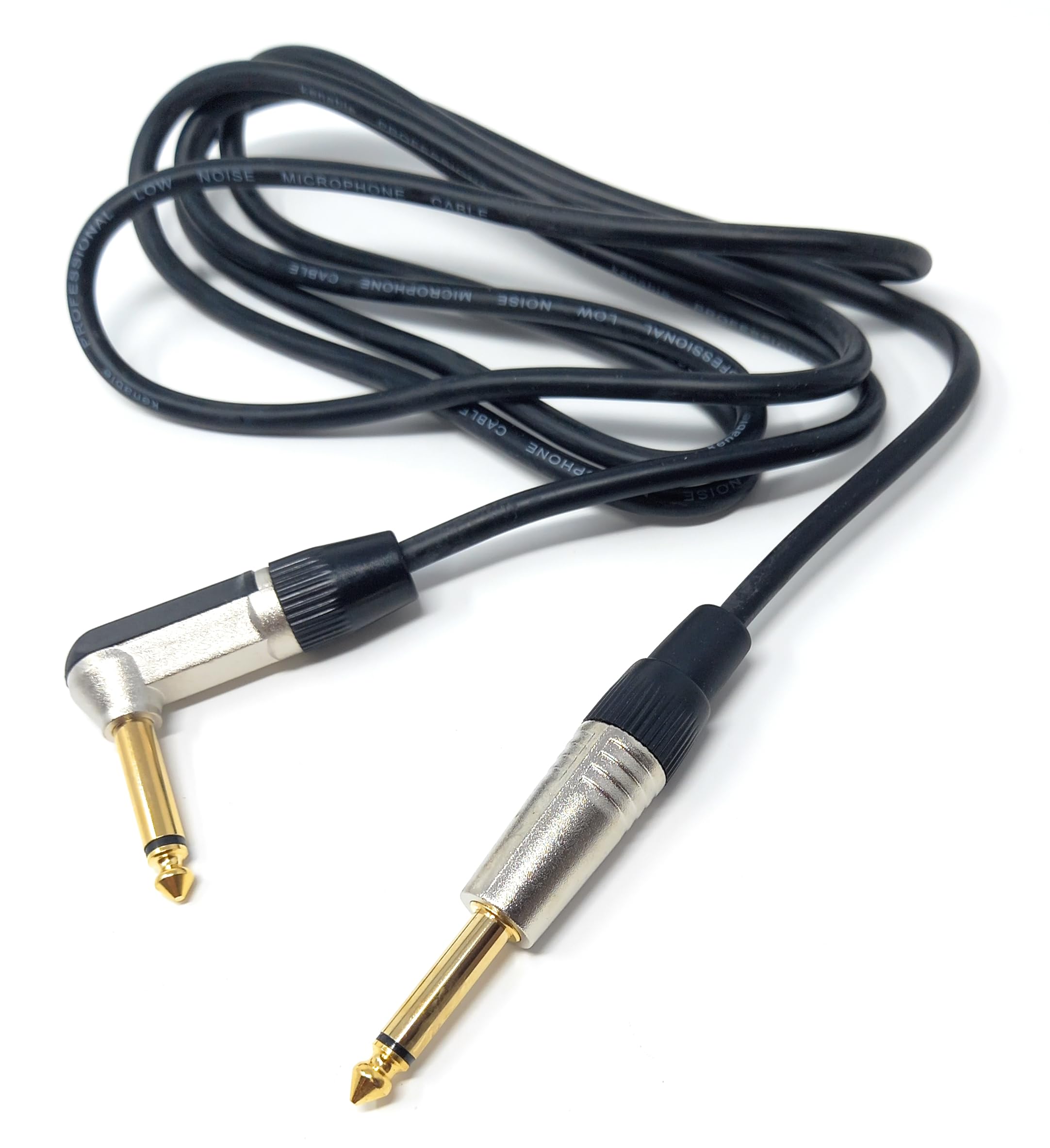 DRUT 6.35mm 1/4'' Right Angle MONO Male to Male Jack Cable Compatible with Guitar/Amp/Speaker Low Noise Lead Gold Connectors