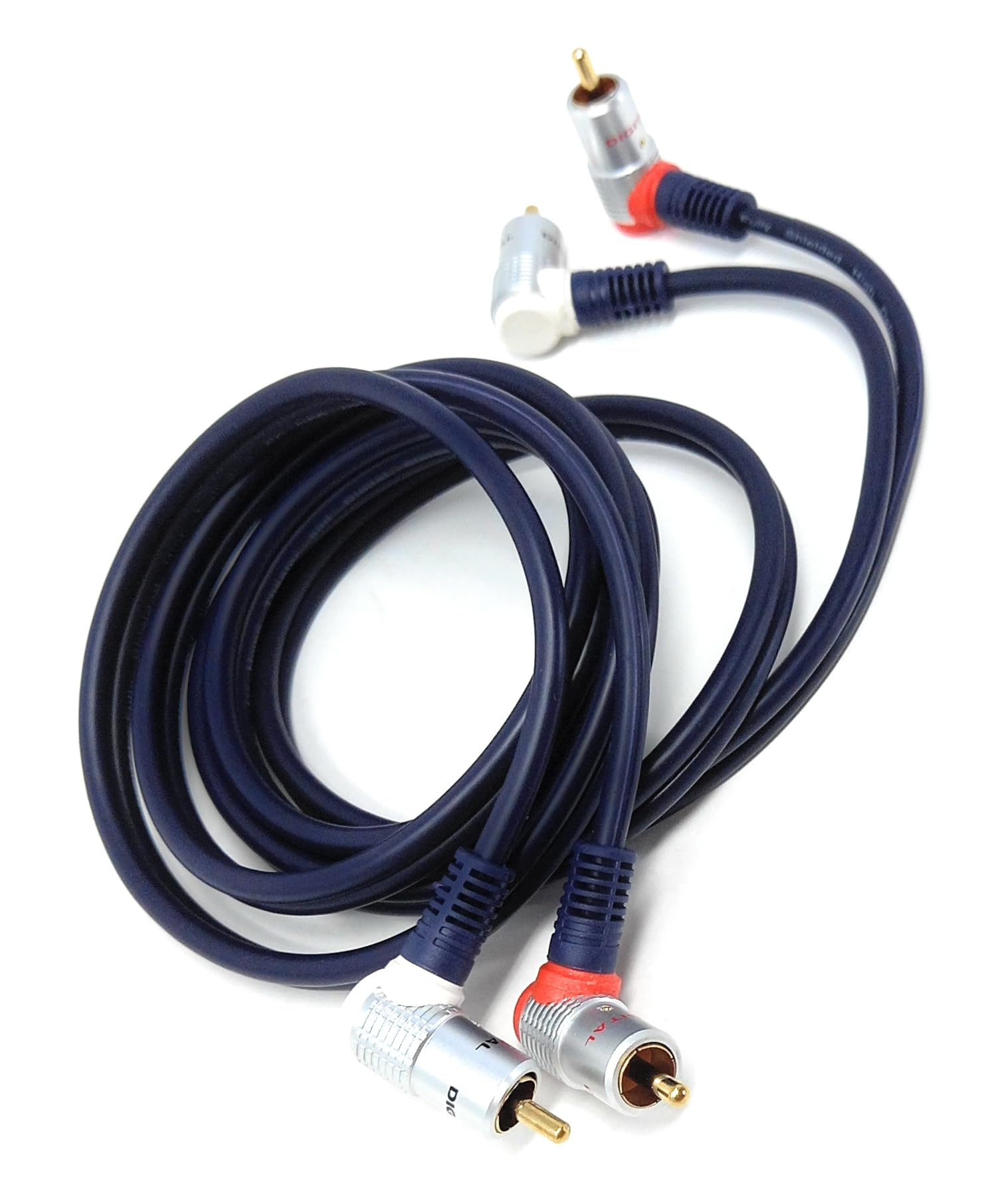 DRUT 1.5m Twin 2 x RCA to RCA Right Angle Audio Cable for Turntable, Mixer, Amplifier, Speakers, Subwoofer with Gold Plated Plugs 5ft