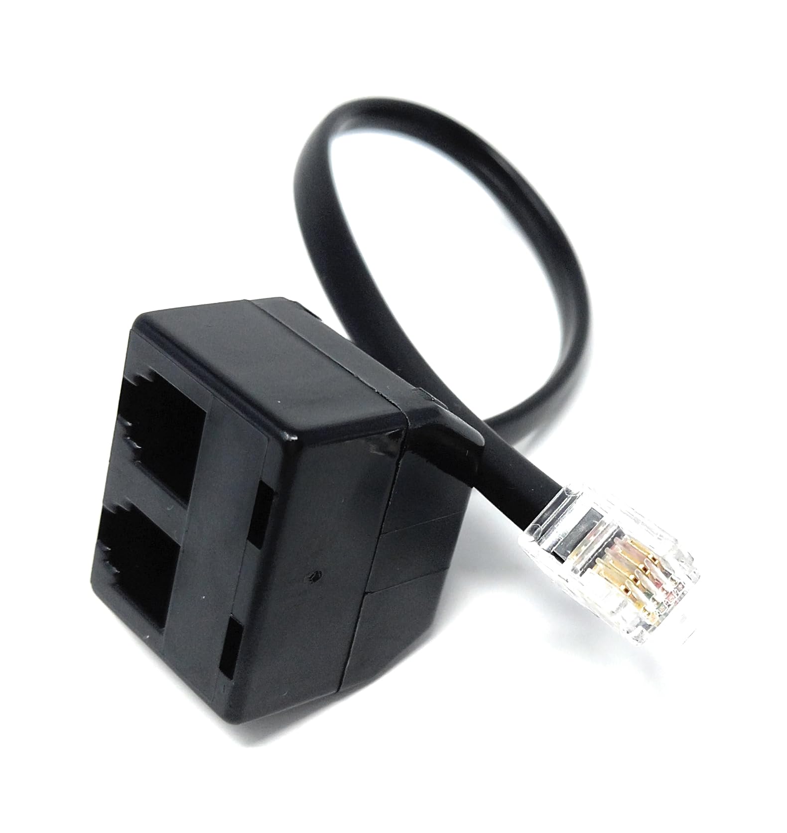 DRUT Twin RJ10 Sockets Headset Adapter 4P4C 2 Handsets to 1 Receiver, Allowing a Two Users Listen and Talk at the Same Time