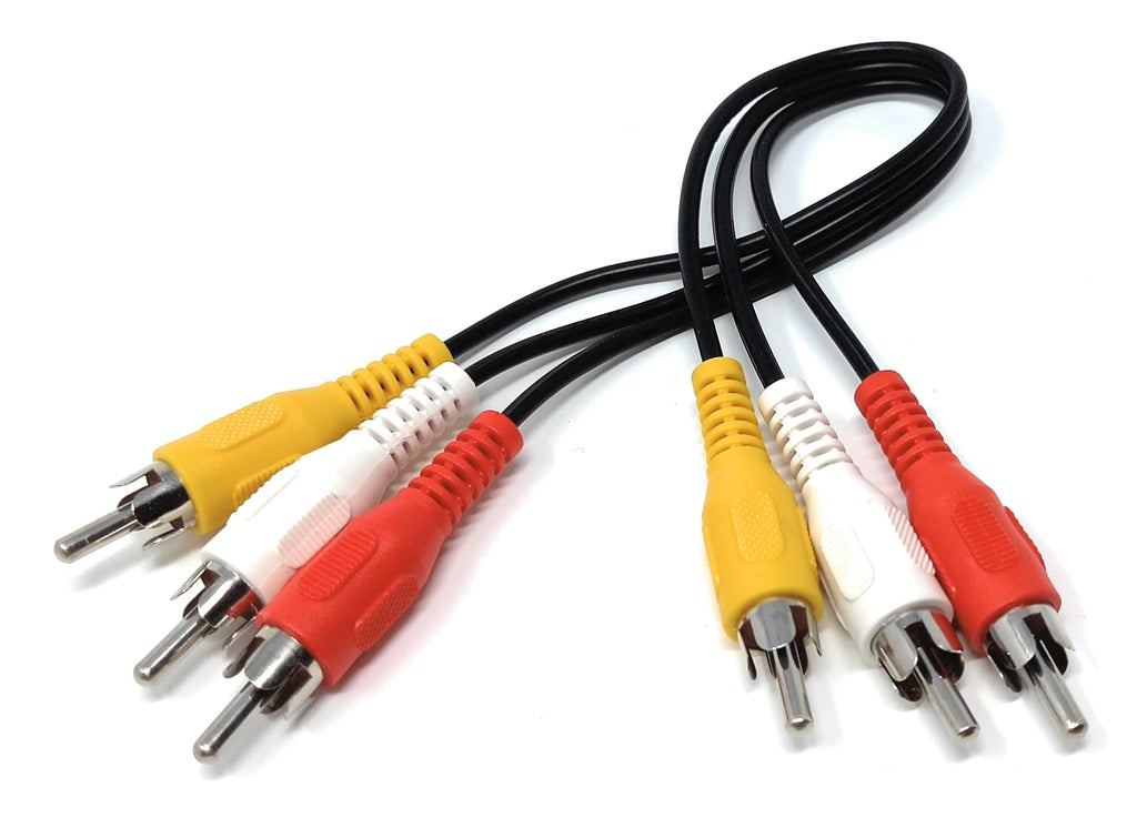 DRUT Triple 3 x RCA to RCA Phono Plugs to Plugs Composite, Audio Video Male to Male Cable Lead Nickel Contacts