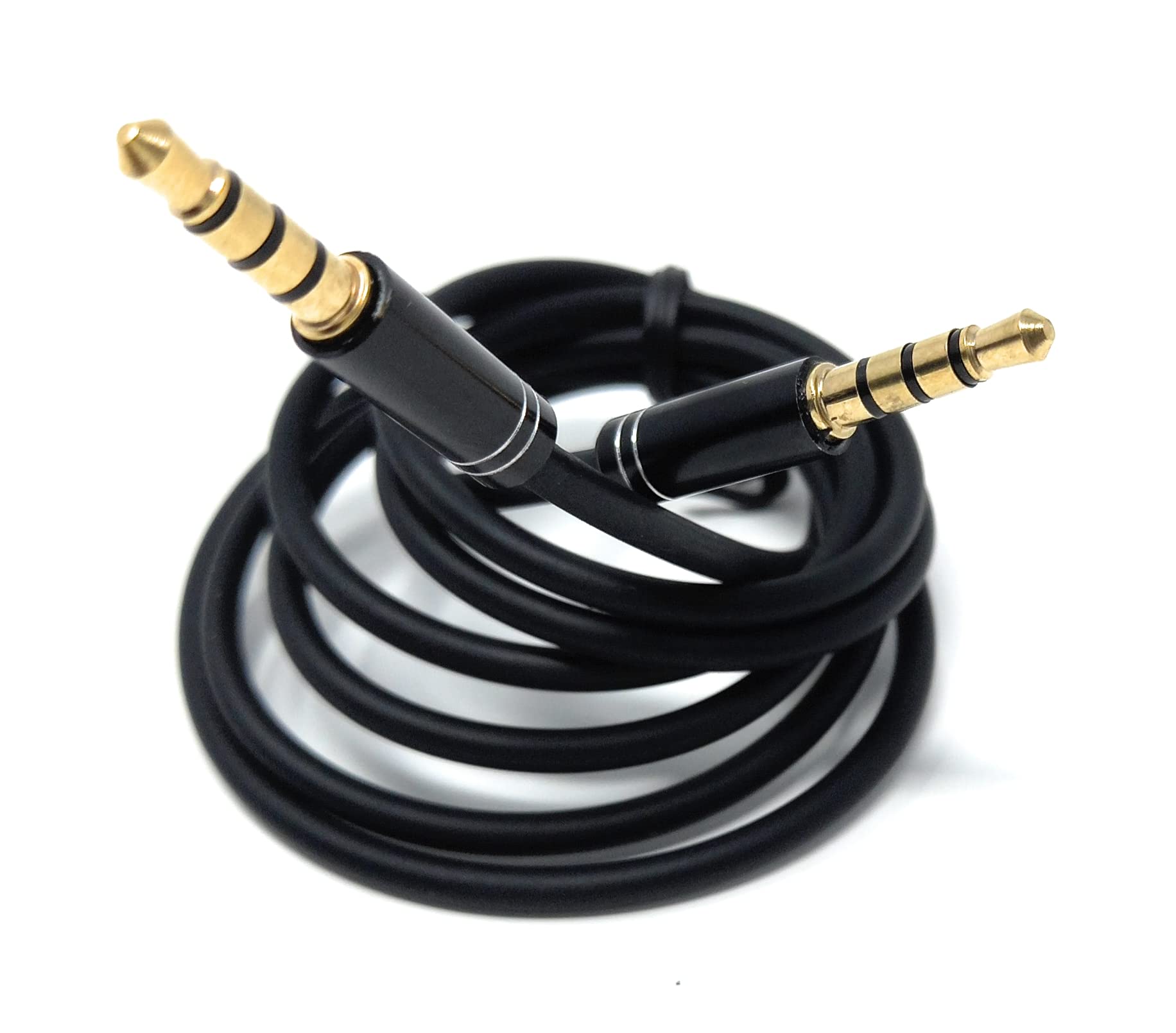 DRUT 3.5mm Jack to Jack 4 Pole Male Audio Stereo Cable Flexible Rubber Shield Lead, Gold Connectors