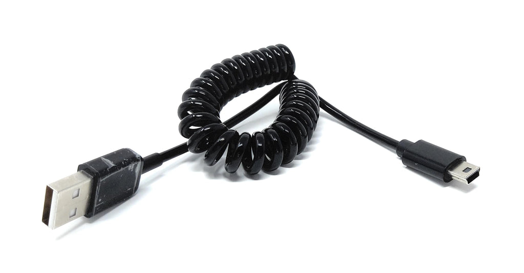 DRUT Coiled Mini USB Cable (25cm to 80cm) – Spring USB 2.0 to Mini USB Charging & Sync Cable Compatible with Cameras, MP3 Players, GPS Devices