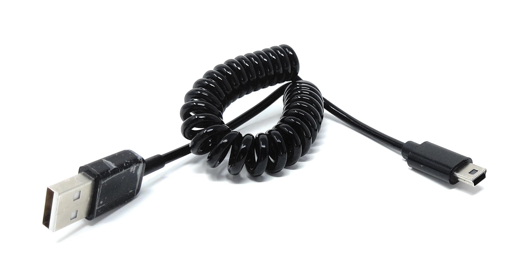 DRUT Coiled Mini USB Cable (25cm to 80cm) – Spring USB 2.0 to Mini USB Charging & Sync Cable Compatible with Cameras, MP3 Players, GPS Devices