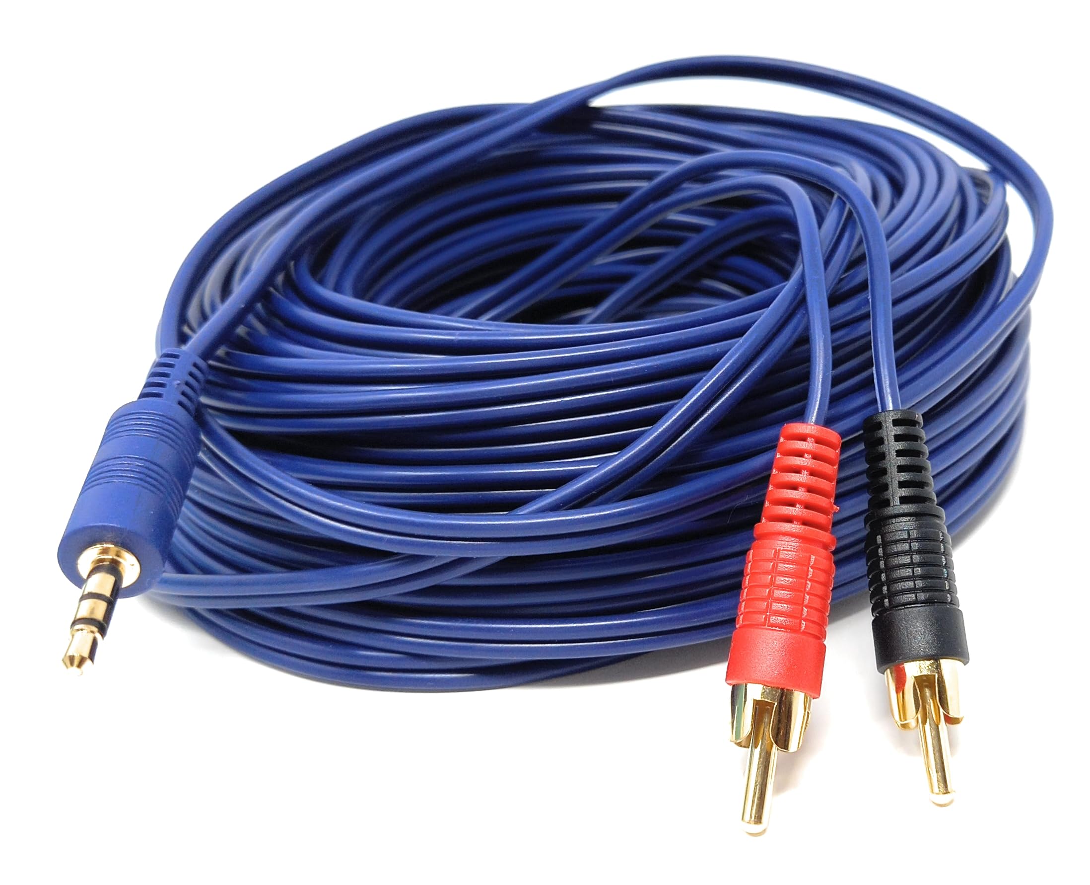 DRUT 20m 3.5mm to Twin RCA Stereo Aux Phono Audio Cable Mini Jack Lead Cord Y Splitter Headphone Cord RCA Y Splitter Adapter 65ft Blue Gold Connectors