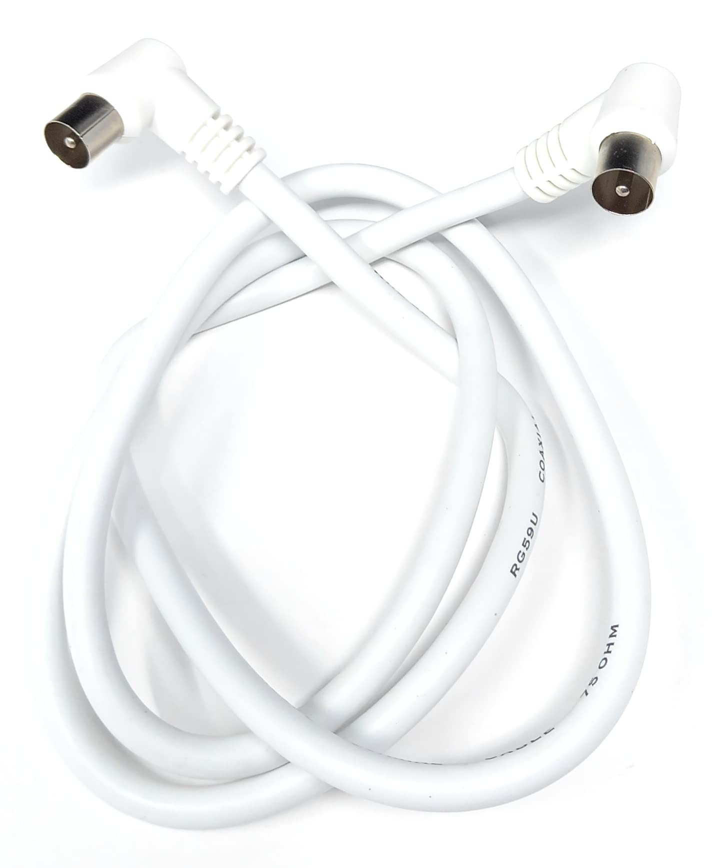 DRUT TV RF Right Angle 90' Male Plug to Male Plug Coaxial TV Freeview Cable Lead 75 Ohm