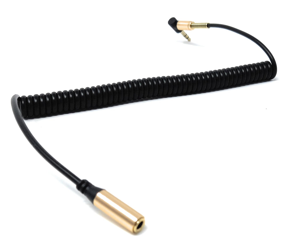 DRUT 1.5m 3.5mm Aux Coiled Extension Cable, Right Angle Male to Female, Audio Stereo Lead 5ft
