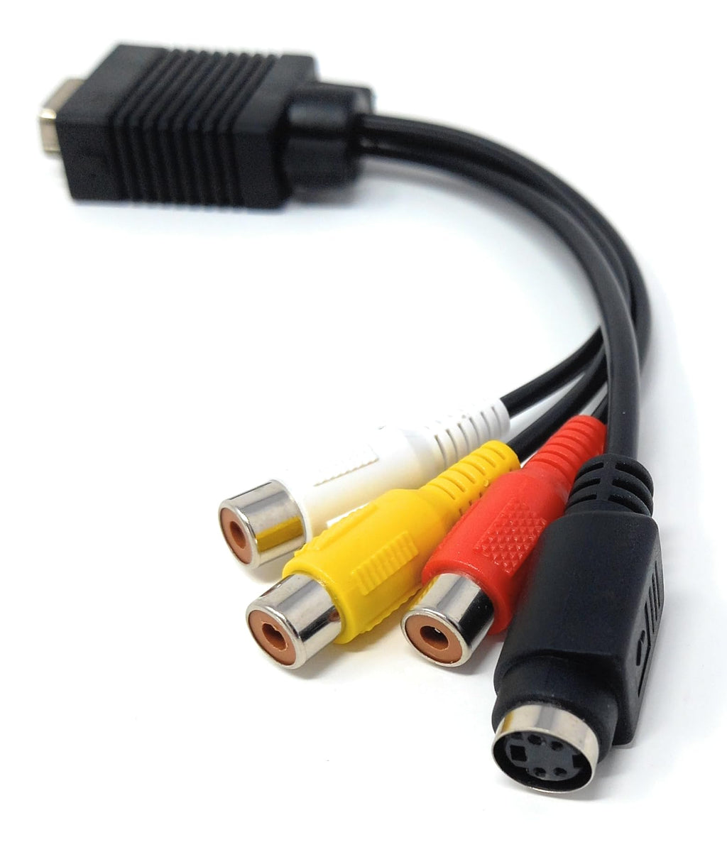 DRUT VGA to Triple RCA Female and S-Video Cable Adapter Converter for TV, PC, Computer, Video, AV Projector
