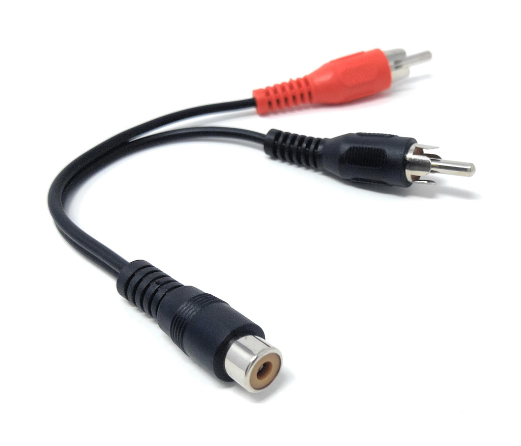 DRUT Single RCA Socket to 2 x RCA Phono Plugs Splitter Converter Audio Cable Adapter, (1 Female to 2 x Male)