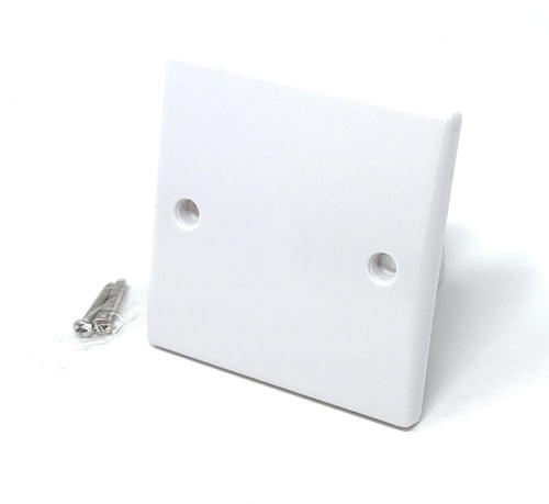 1-Gang Rounded Edge Blanking Plate – White Plastic Cover for Electrical Socket Back Box – Includes Screws, Flush Fit, Clean Finish