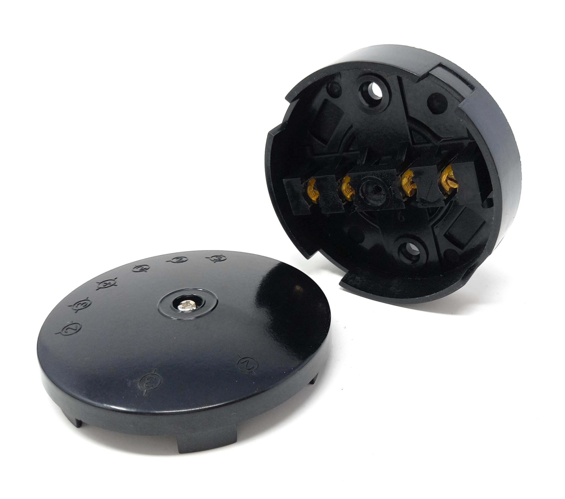 4-Terminal Round Junction Box – 20A Rated – 75x25mm Black Electrical Connector Housing for Wiring, Lighting & Power Distribution – Durable Enclosure for Indoor & Outdoor Use